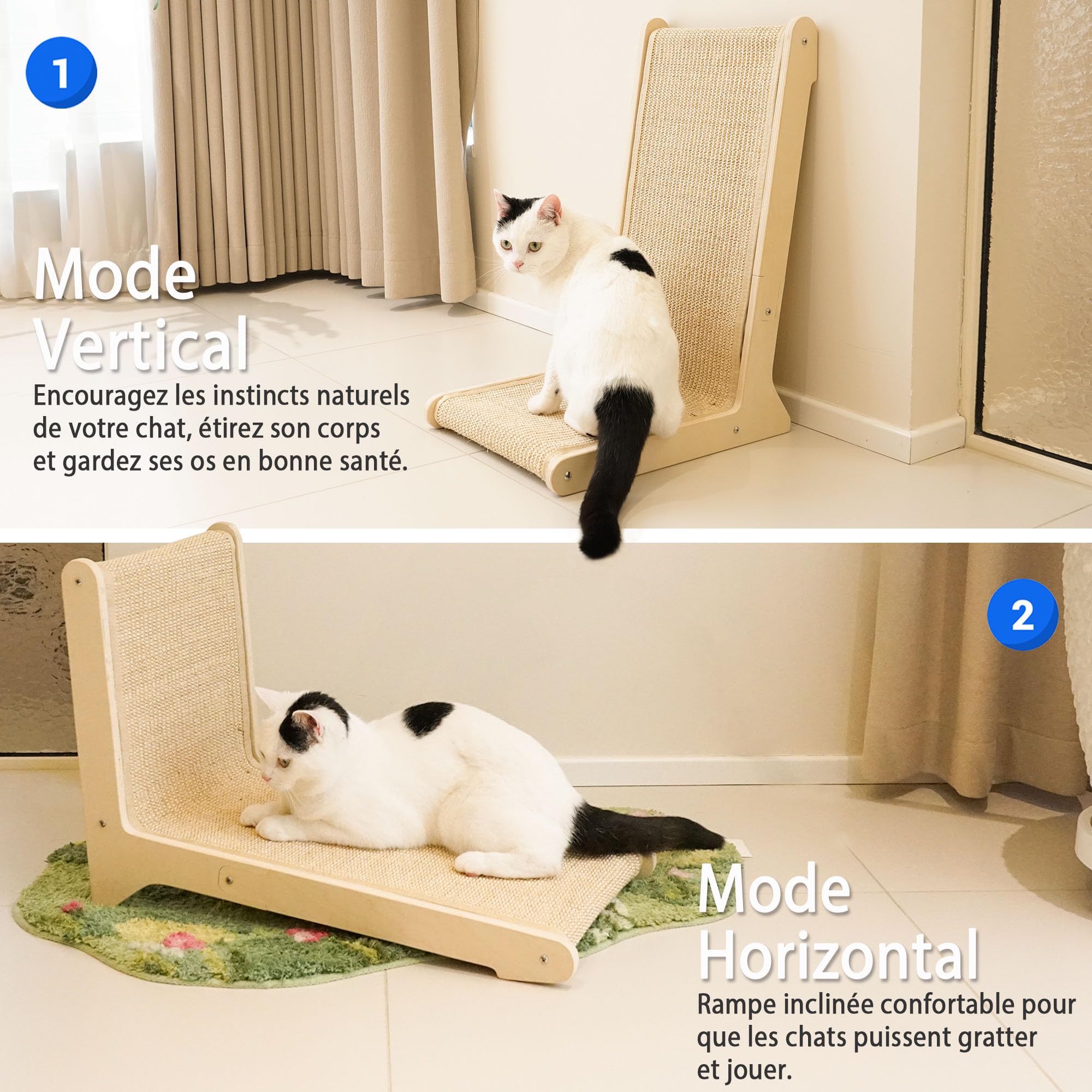 PETKARAY Griffoir Chat en sisal 105°, Forme L Robuste pour intérieur, Protection canapé et Meubles, Fixation Stable au Sol, avec Herbe à Chat Incluse