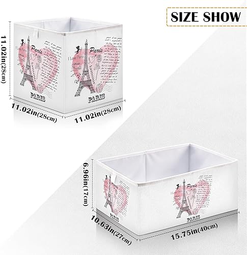Miniatura 2 de I Love Paris - Cubos de almacenamiento plegables de tela de 11 pulgadas, organizador de estantes, cajas de almacenamiento plegables decorativas para