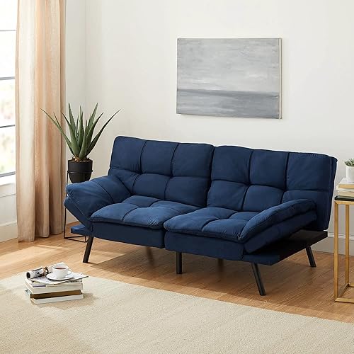 FIOXA Memory Foam Futon, Black Faux Suede Fabric (Color : Blue)