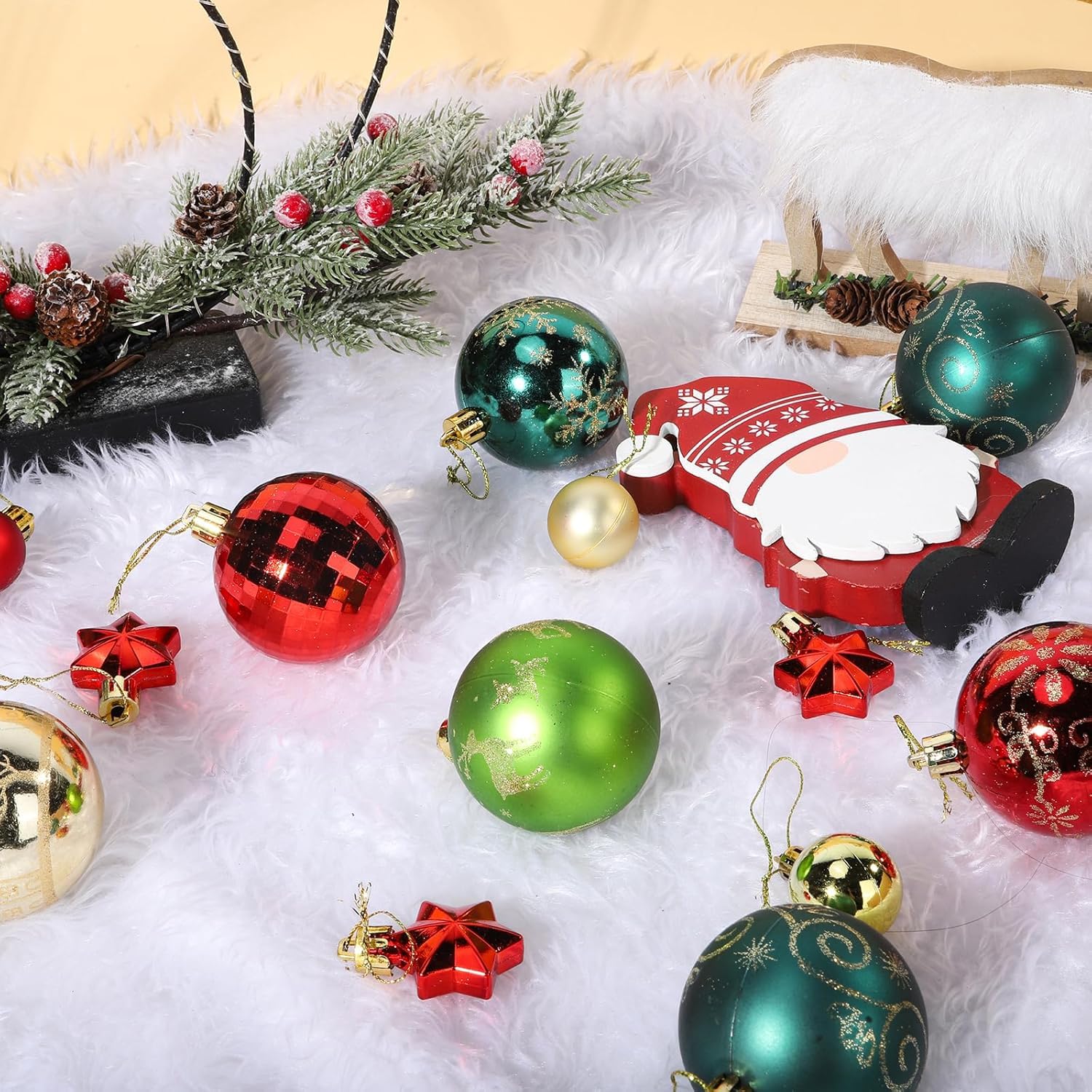 VRB Dec 44 Pcs Christmas Balls Ornaments Shatterproof Gold Xmas Trees Parties Decorations Balls for Holiday Wedding Party Decoration,with Hanging Hole (44 Pcs Design 3) 1