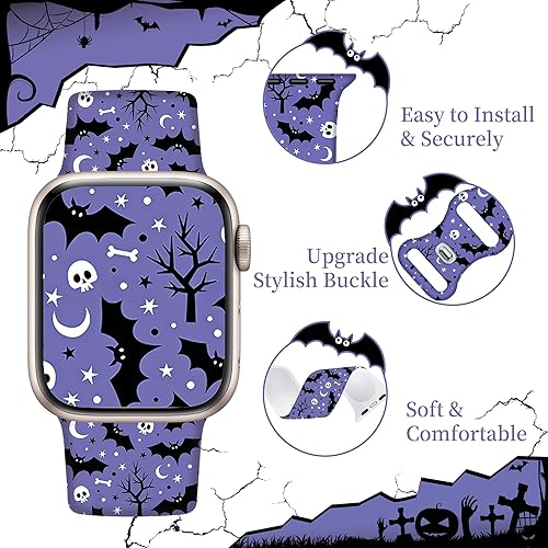 Miniatura 9 de Paquete de 2 correas de reloj de Halloween compatibles con Apple Watch de 1.614 pulgadas, 1.575 pulgadas, 1.496 pulgadas, correa de repuesto de