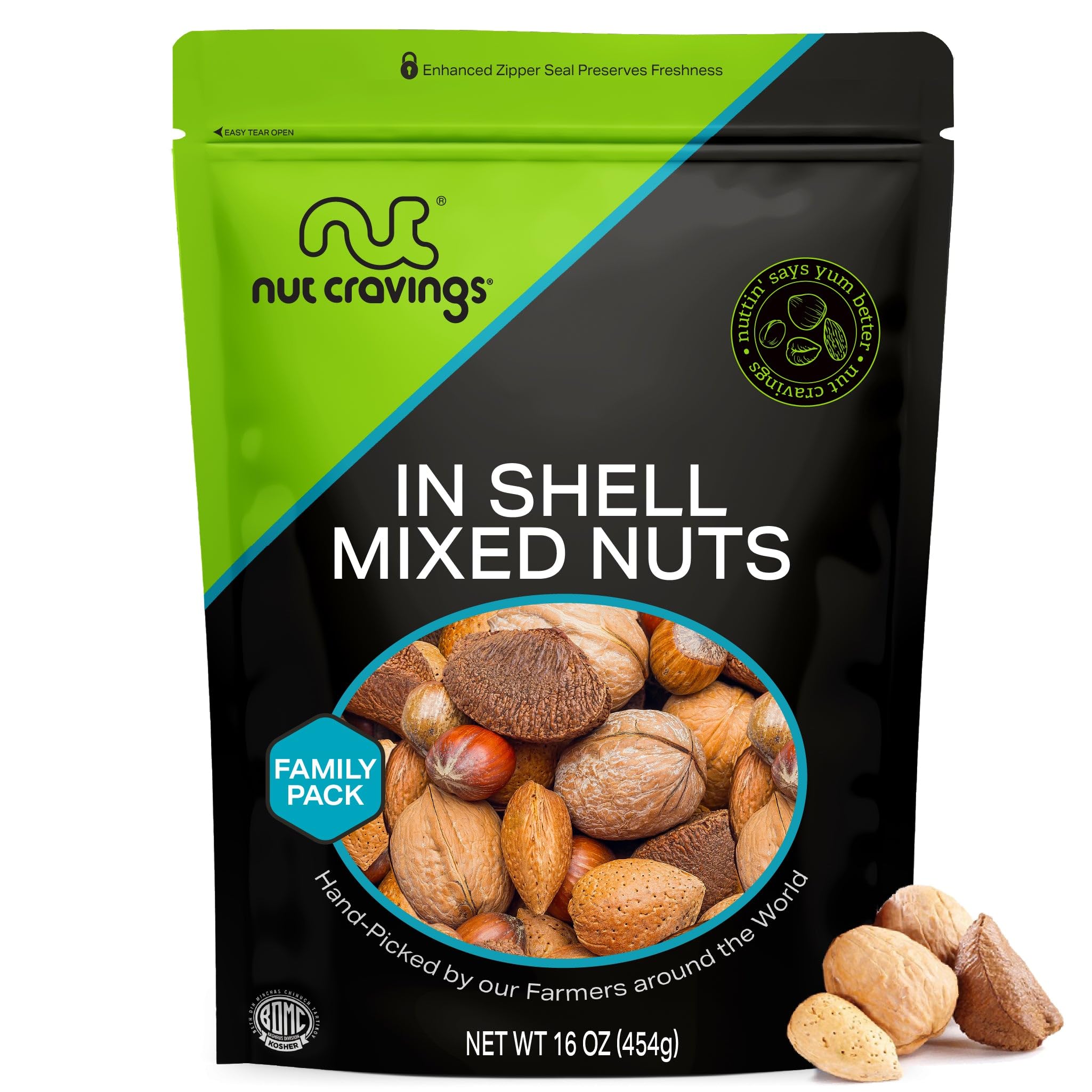 Nut CravingsMixed Nuts (In Shell) Brazil, Walnuts, Filberts, Almonds, Pecans (16oz - 1 LB) Packed Fresh in Resealable Bag - Healthy Snack, Food Assortments