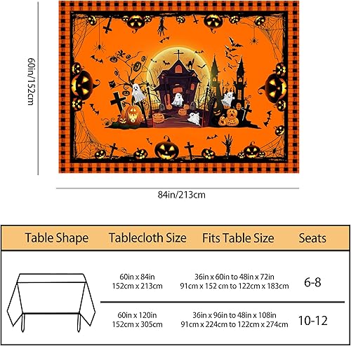 Miniatura 2 de Hexagram Mantel de Halloween, mantel de Halloween para mesas rectangulares de 54 x 108 pulgadas, castillo de Halloween, fantasma, lavable,