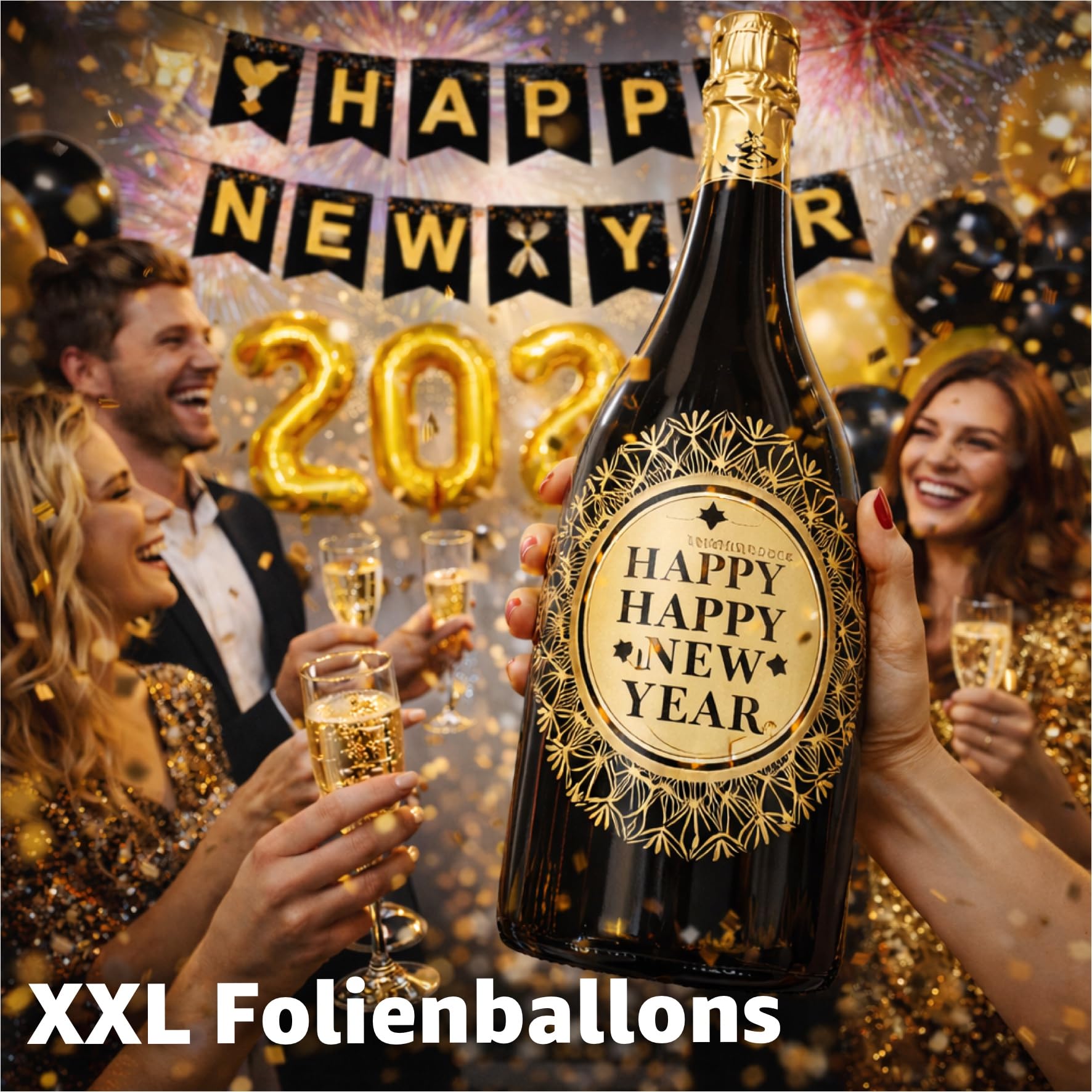 Set di decorazioni XXL per Capodanno 2026 – Happy New Year – Decorazione per Capodanno – con palloncini, stelle filanti, palloncini in lattice, coriandoli ecc. come decorazione per Capodanno (set