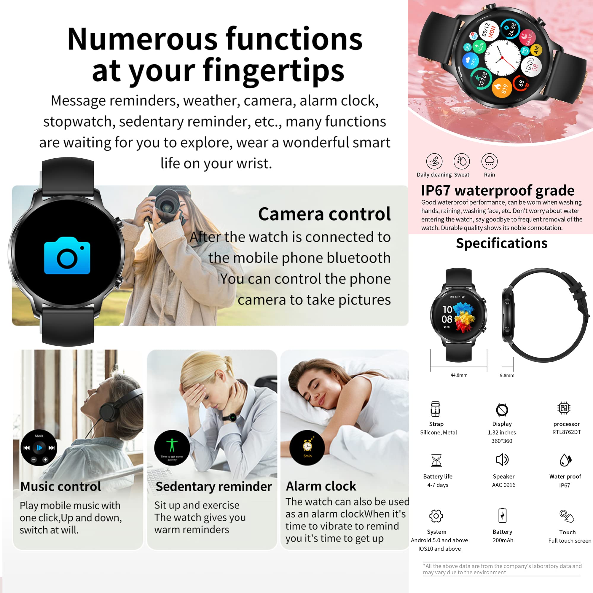 Montre Connectée Homme avec Appel Bluetooth 5.0/Numérotation, Smartwatch Compatible Samsung Huawei Xiaomi Android iOS Podometre Montre Sport Cardiofrequencemetre Etanche IP67 GPS Partagé (Noir)