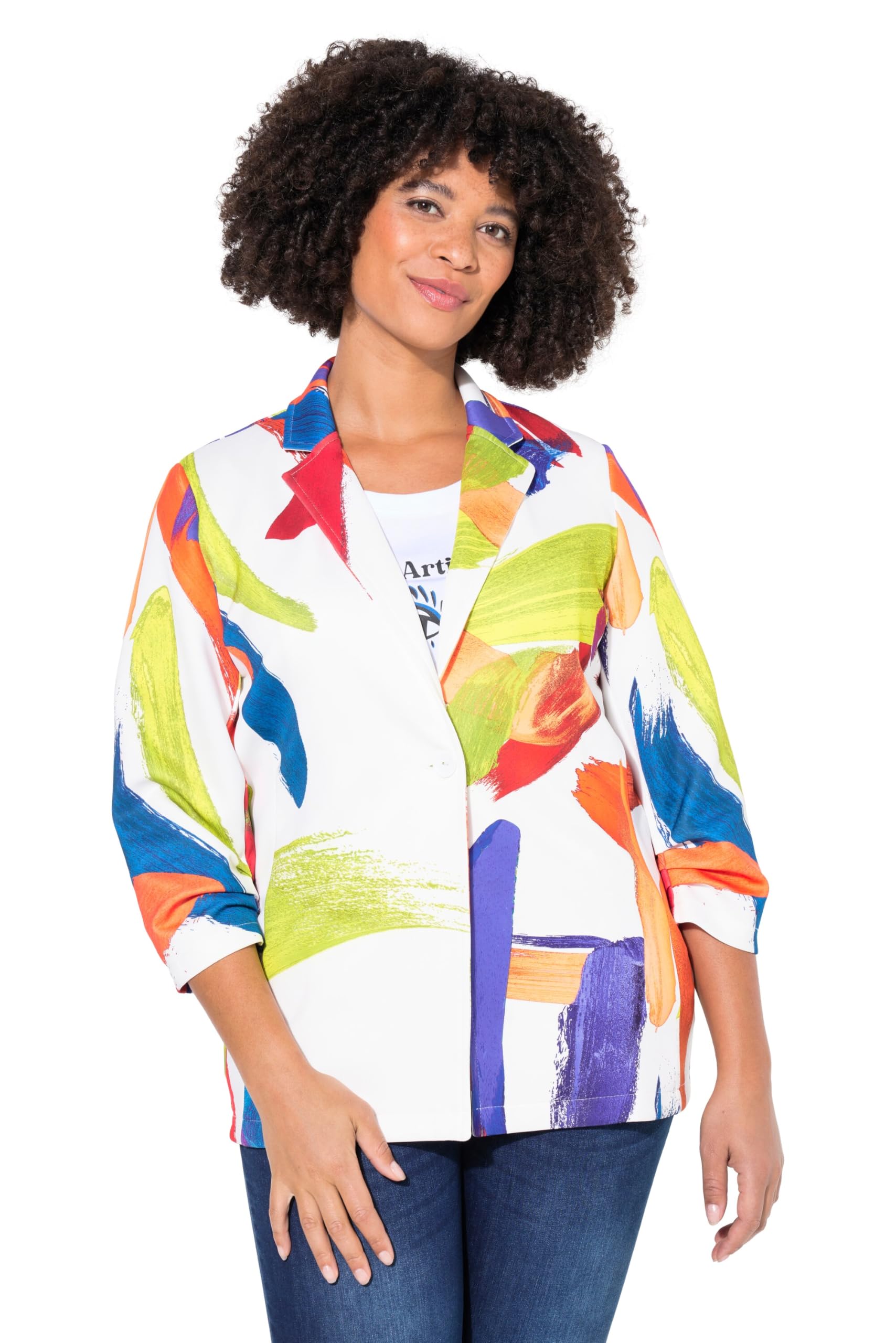 Angel of Style Damen große Größen Übergrößen Plus Size Blazer, Alloverdruck, gekräuselte 3/4-Ärmel 839289