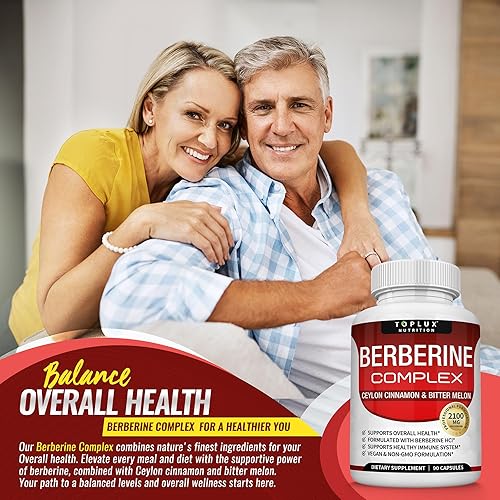 Miniatura 6 de Toplux Berberina con canela de Ceilán y melón amargo 2100 mg  Suplemento de berberina HCL de alta pureza al 97% que apoya la salud general y el