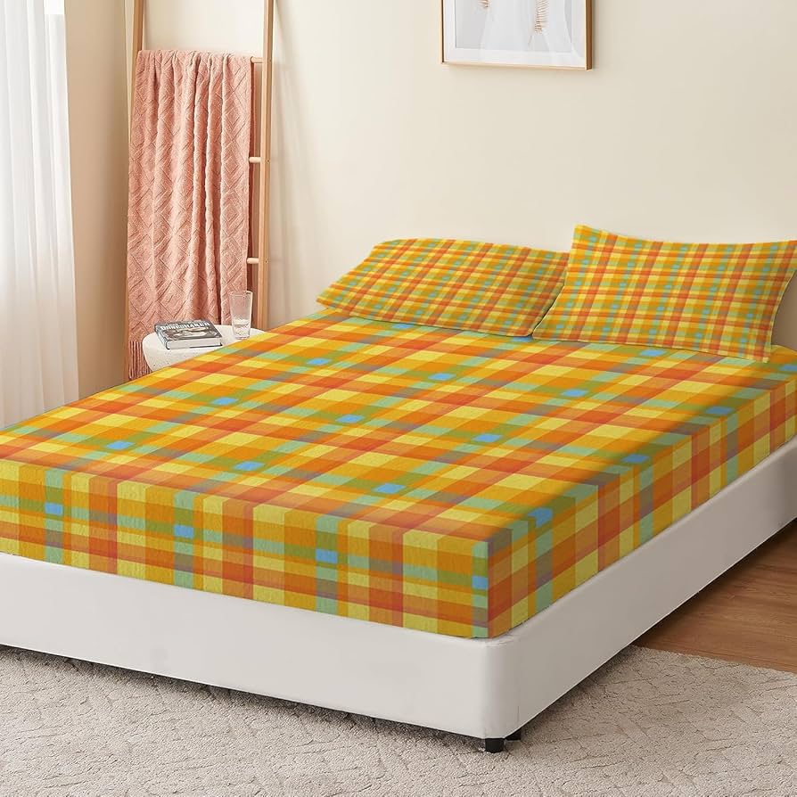 Amazon｜WJYMJJ ボックスシーツ シングル100×200cm 黄色の