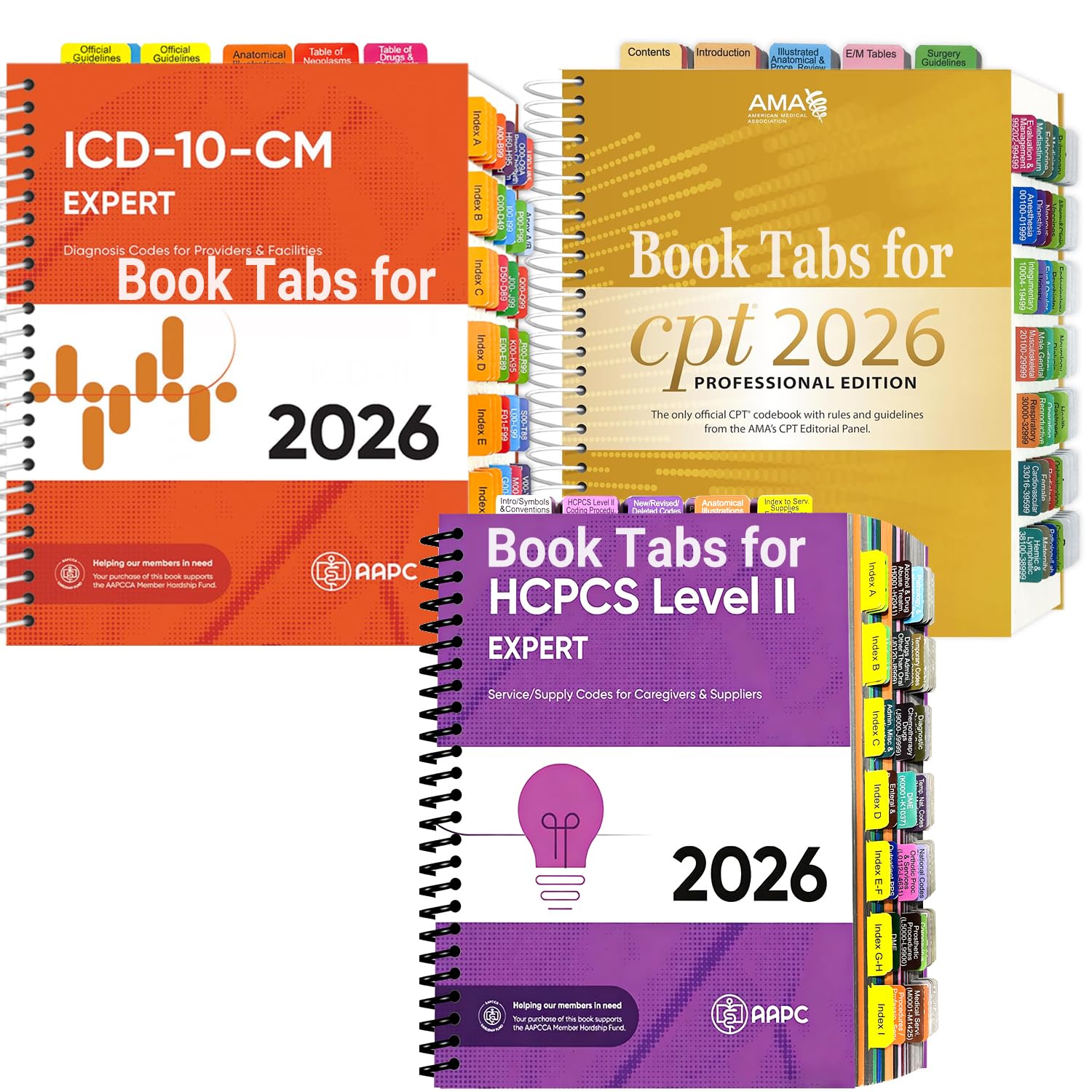 Index Tabs for 2026 AMA CPT Book, 2026 ICD-10 Code, 2026 HCPCS Level II, 3-Set Bundle Medical Coding Tabs,Color-Coded with Alignment Card&Page Sheet & Bookmark, Laminated Durable (Book Not Included)