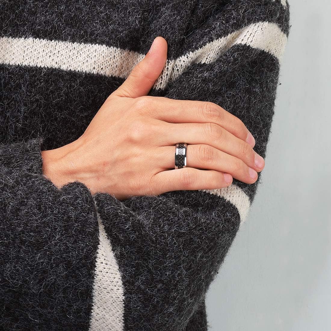 King Will 8mm Tungsten Carbide Rings for Men Men's Wedding Band with Carbon Fiber Inlaid Beveled Polished - Image 4