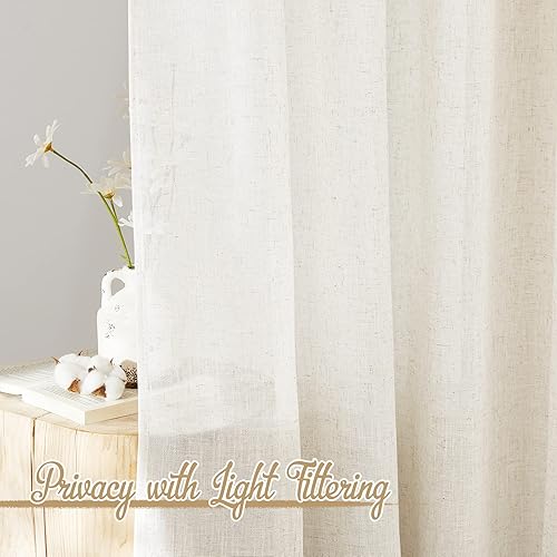 Miniatura 5 de NICETOWN Cortinas de lino para puerta corrediza de vidrio, con ojales, mezcla de lino, semitransparente, tratamiento de ventana de privacidad con