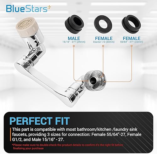 Miniatura 10 de BlueStars Aireador de fregadero de cocina giratorio de 360 ultraduradero, cabezal de grifo de rociador de doble función de 2 flujos, boquilla de