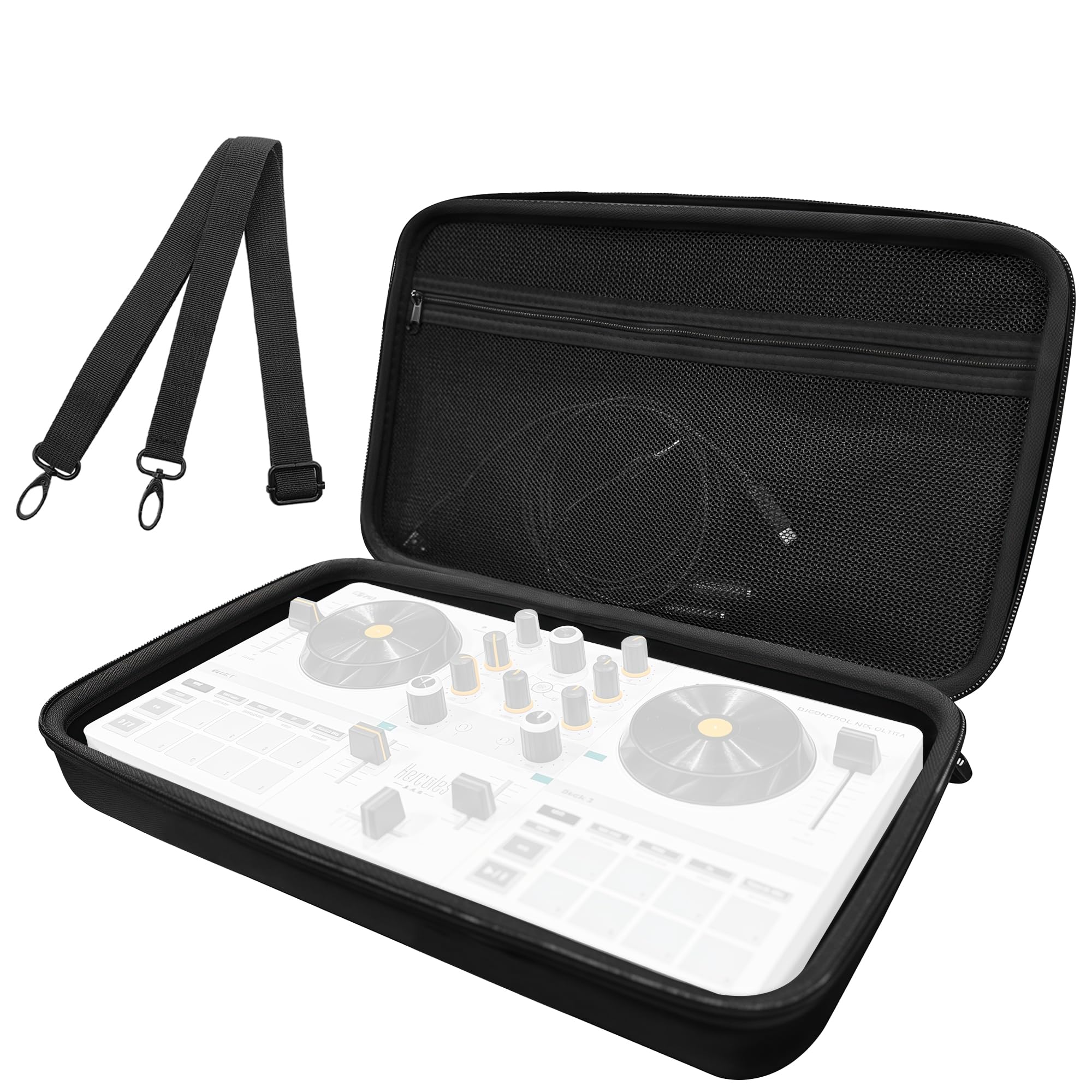 Musiin Étui pour manette de DJ compatible avec Hercules DJControl Mix Ultra, coque de protection rigide avec double fermeture éclair, poche en maille et poignée confortable pour DJ Live Show et voyage