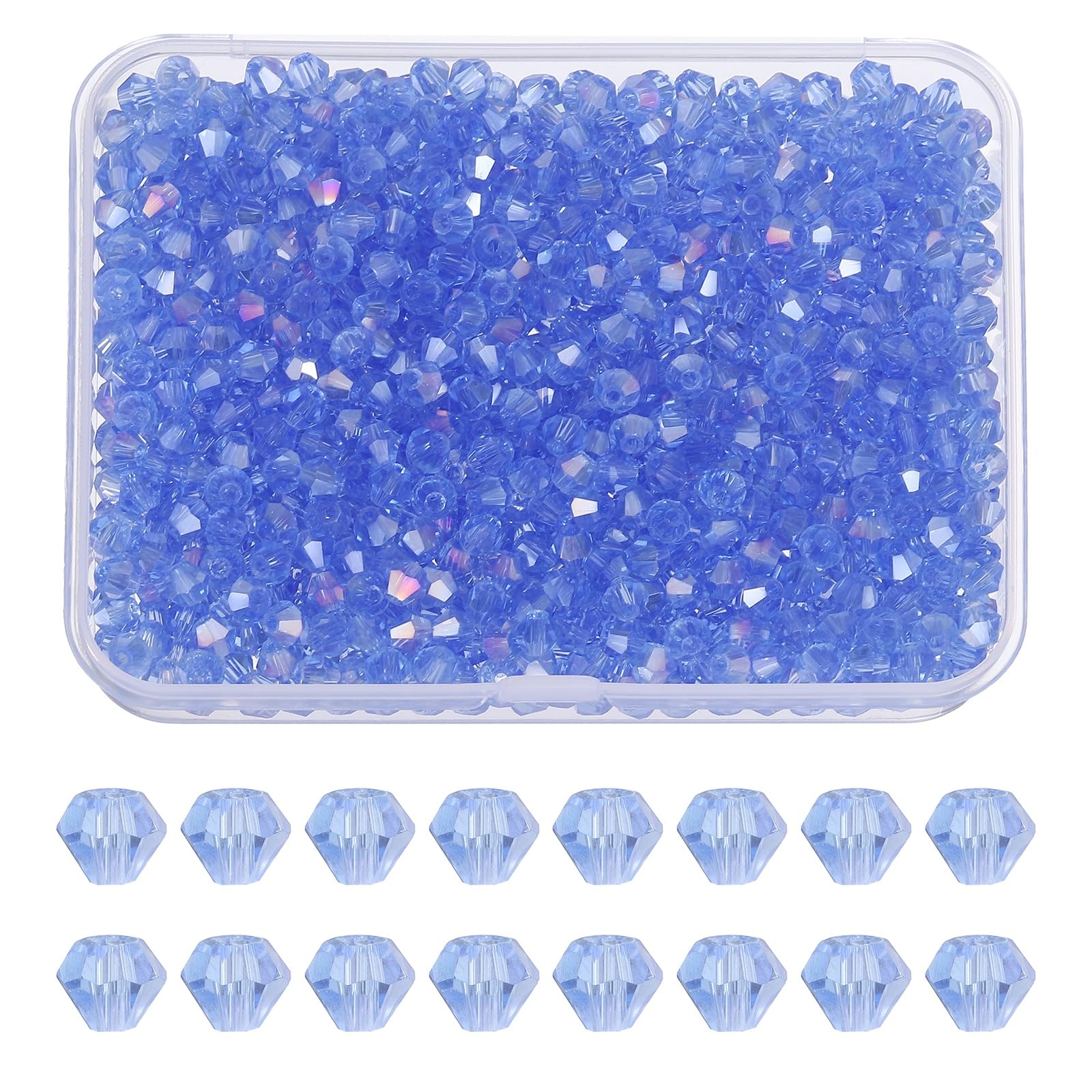 PATIKIL 1000pcs 4mm Bicone Glass Crystal Beads, Light Blue AB
