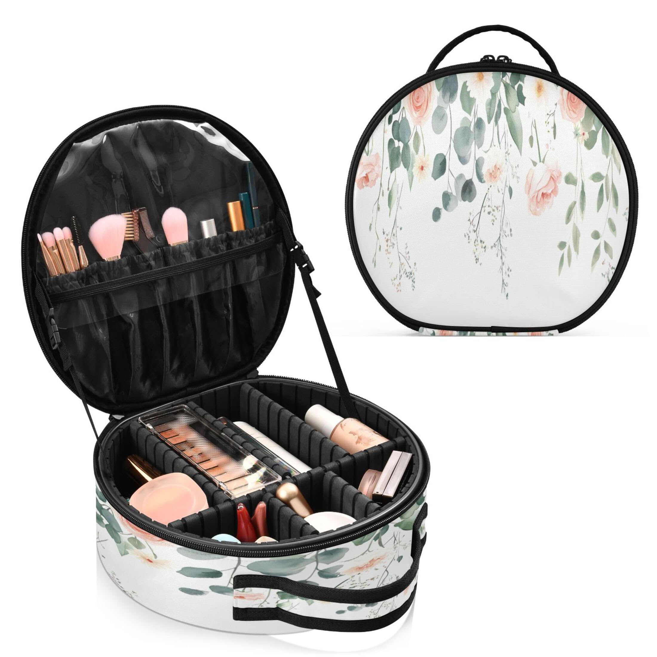 Takiito Watercolor Floral Travel Makeup Case Portable Makeup Box Artist Cosmetic Case Organizer With Adjustable Dividers