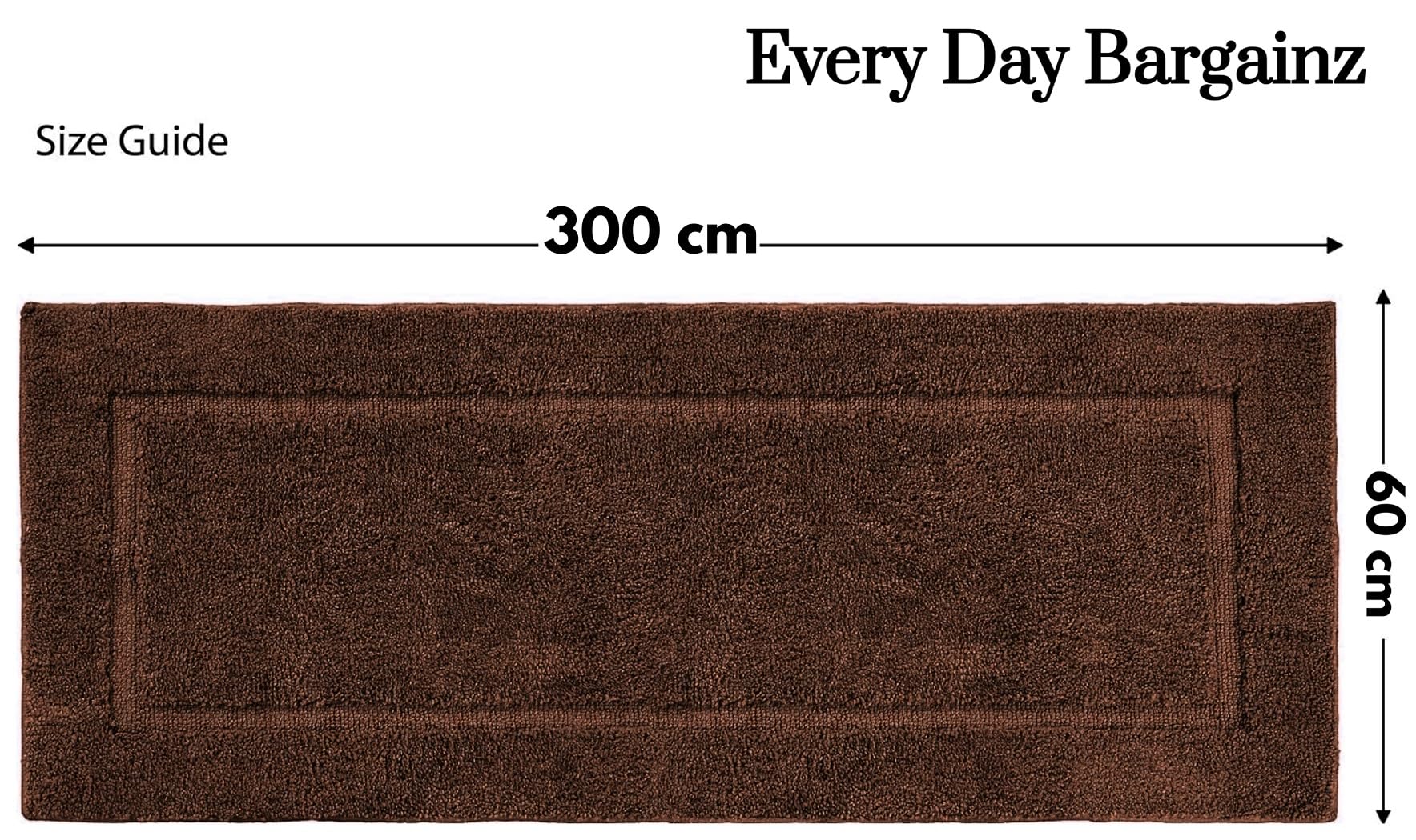 Extra Large Bath Mat 60x300cm Non Slip Soft 100% Cotton 1000-GSM Quick Dry Washable Reusable Bathroom Floor Rug (Chocolate Brown - Image 2