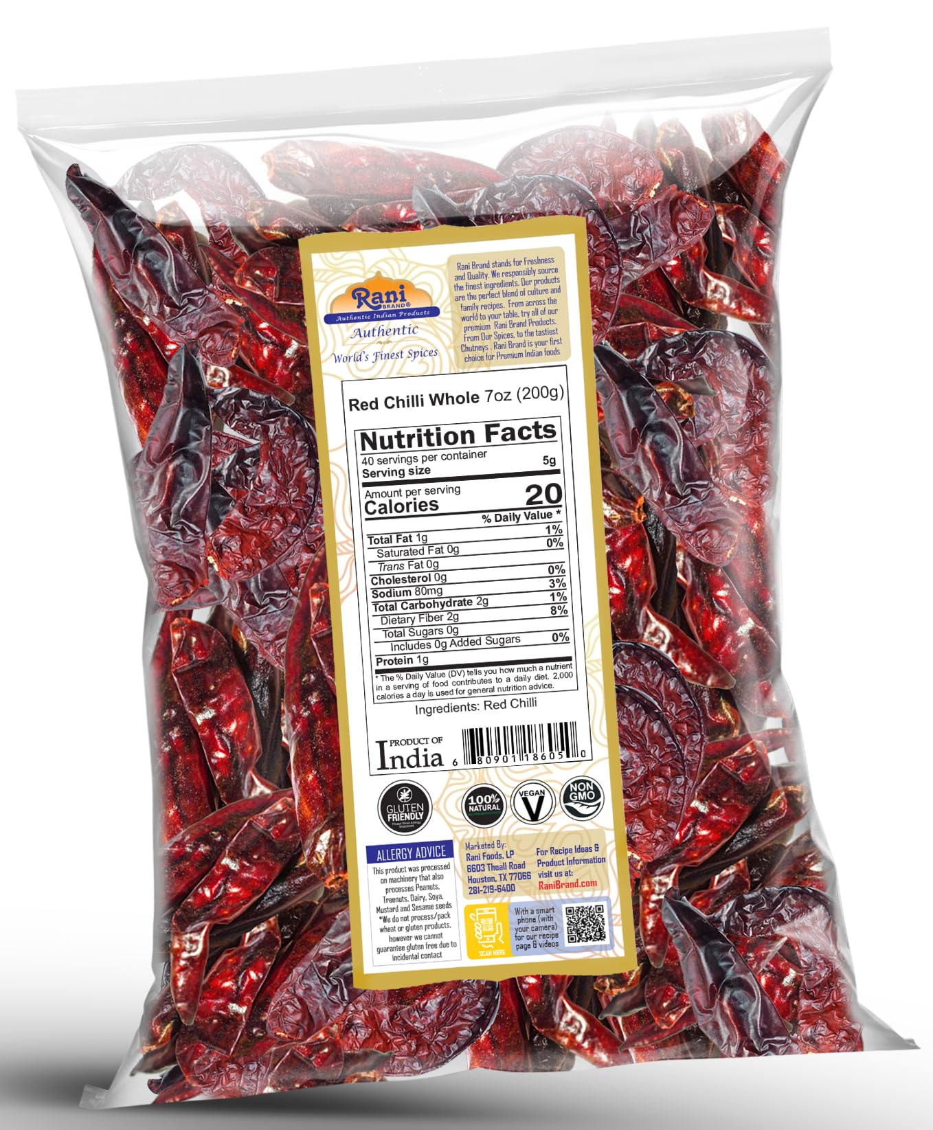 Rani Chilli Whole (Lal Mirch Sabut) 7oz (200g) ~ All Natural | Vegan | No Colors | Gluten Friendly | NON-GMO | Kosher