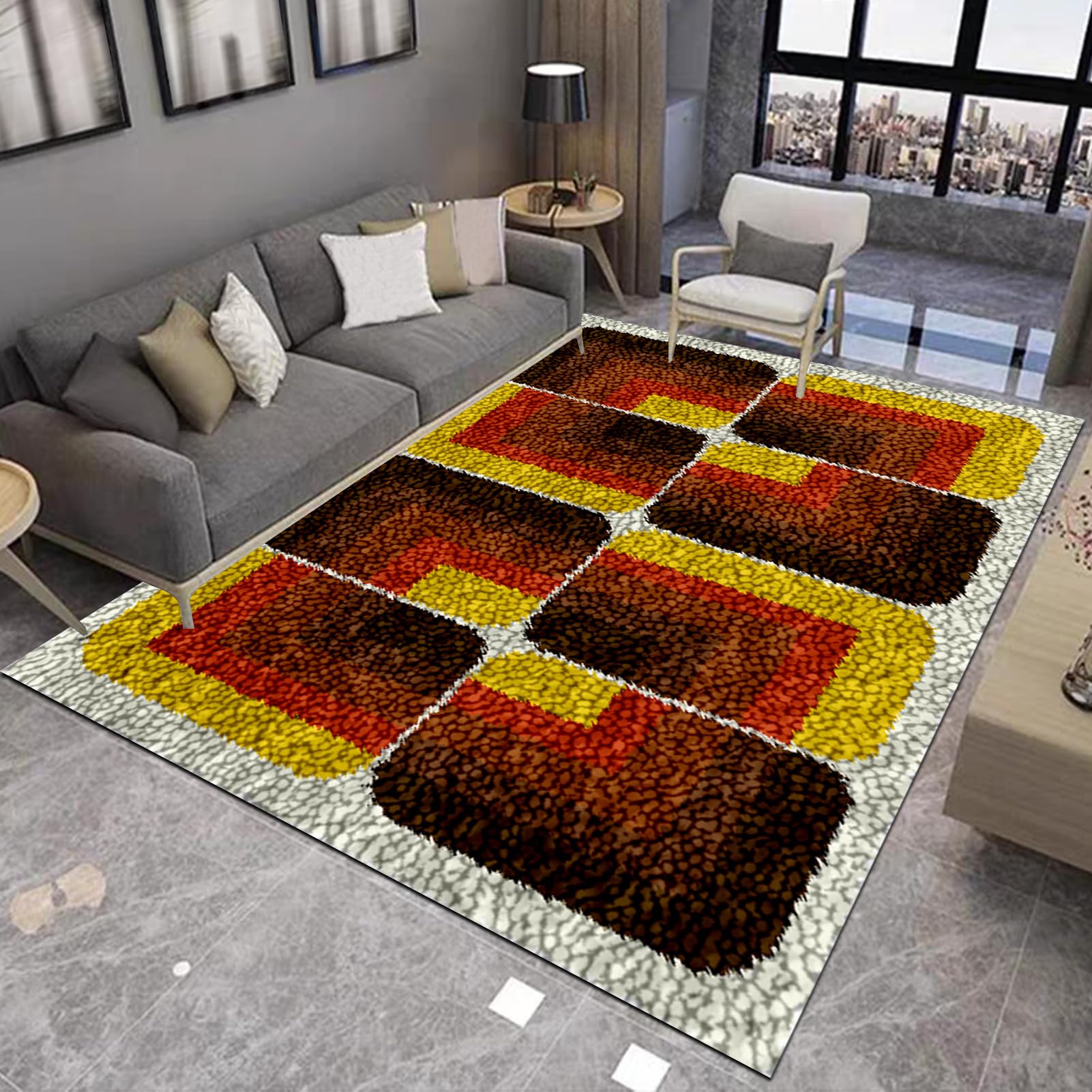 QUIYAEZY 80 x 115 cm DIY zestawy dywaników, duże zestawy haczyków zatrzaskowych dla dorosłych, zestawy do haftu krzyżykowego, robótki ręczne, dywan do dekoracji domu, zestaw do produkcji dywanów, dla