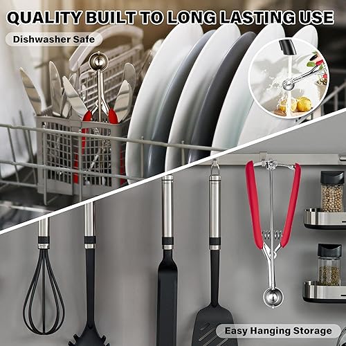 Vista 83 de Cuchara para galletas de 3.5 cucharadas, cuchara de helado con gatillo de pulgar, masa de galletas, cuchara de melón de 2.165 in, agarre cómodo