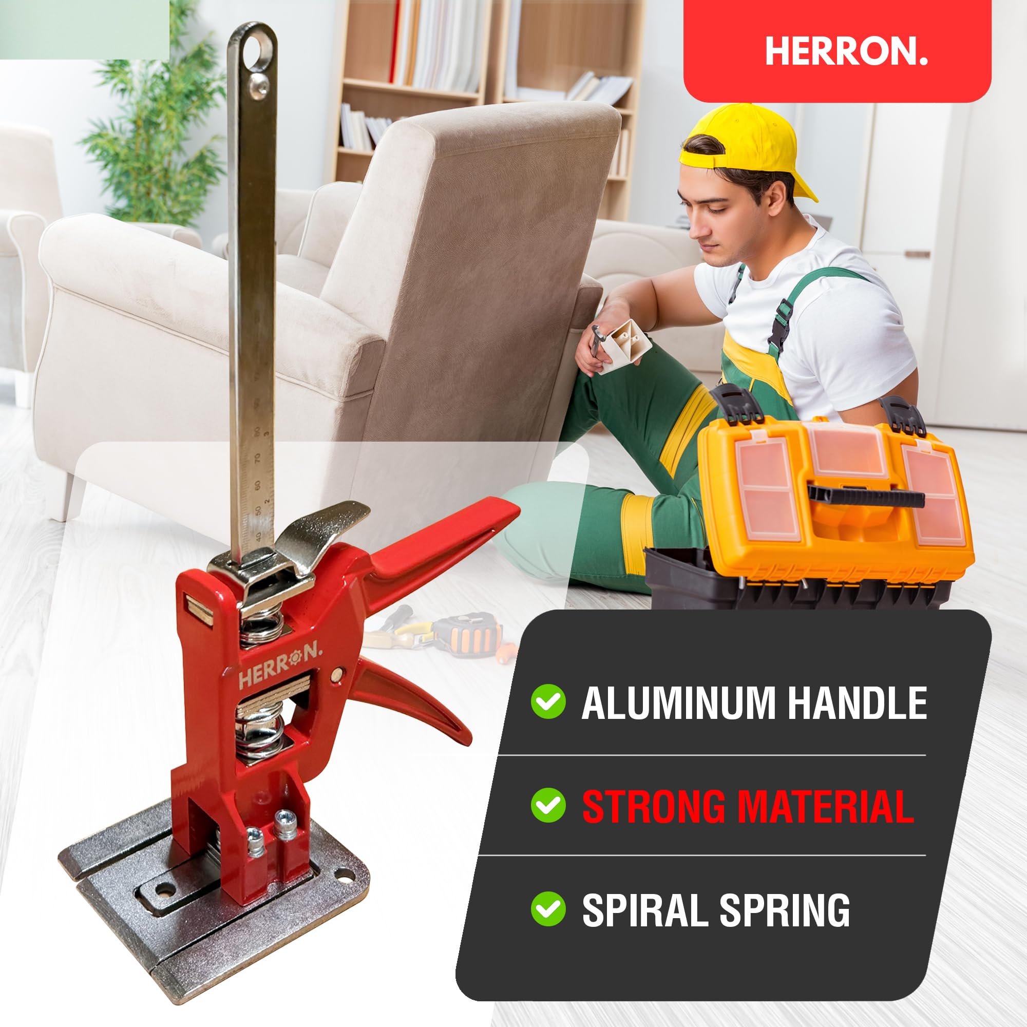HERRON Arbeitssparender Armwagenheber, 2 Stück, 200 kg Schrankheber, 15,2 cm Hebebühne | Eingebaute Messskala, Ganzstahlkonstruktion, Einhandpumpenbedienung, für Schränke, Türen, Trockenbau und Bodenbelag
