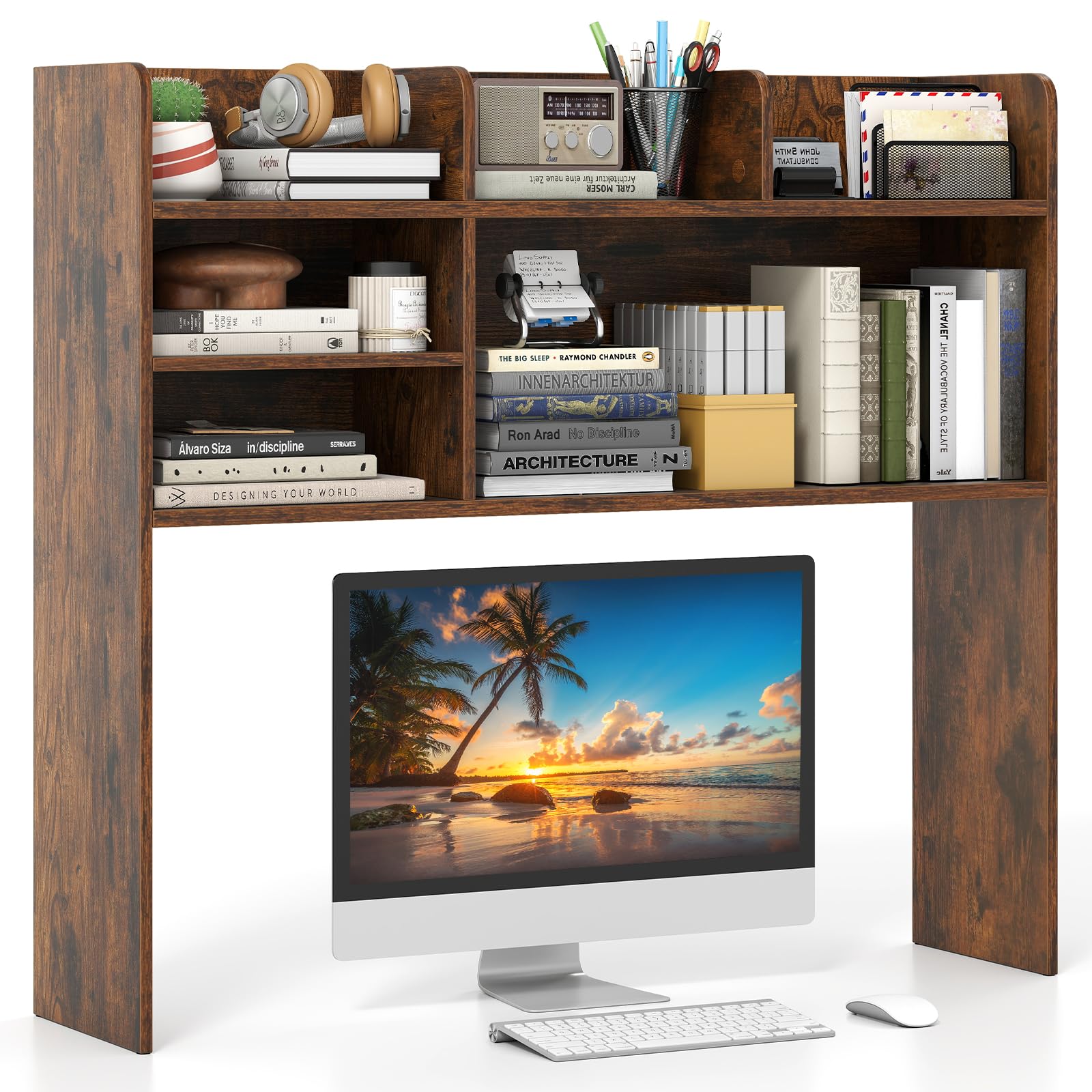 GOPLUS Computer Table, Desk, Choice of Colours, Desk with Keyboard Tray, Work Table, PC Table with Drawers, 120 x 55 x 76 cm (Brown