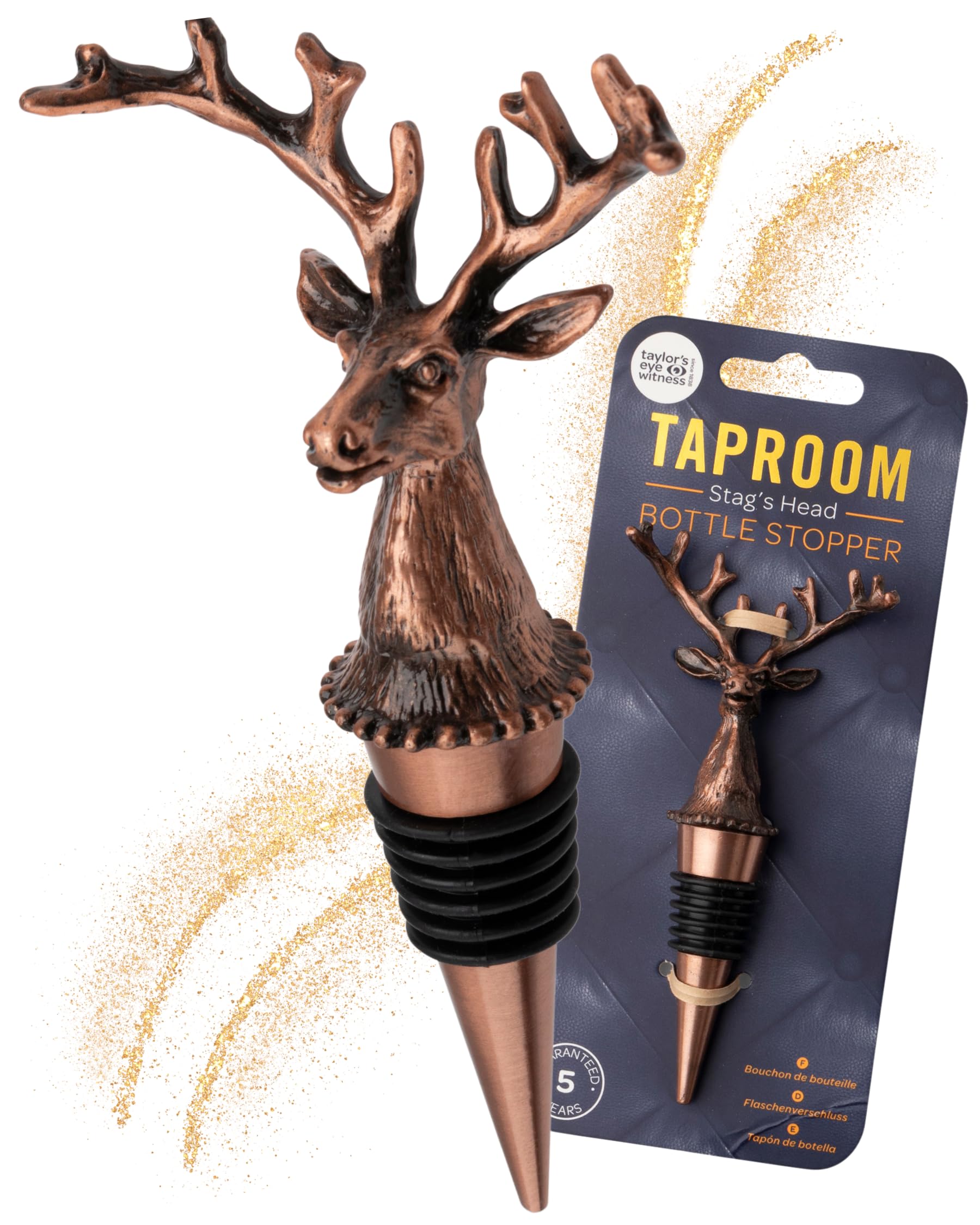 Matt Copper Stag's Head Wine Bottle Stopper - Silicone Layered Seal. Classy Modern Design, Silver In Colour, Great For Beginners & Professionals, 13cm x 7cm