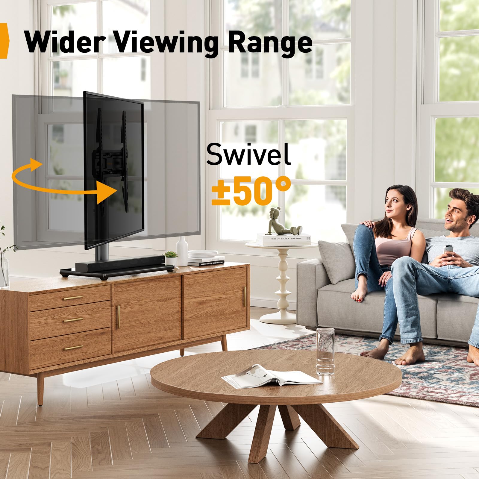 PERLEGEAR Universal TV Stand for 24-60 inch TVs up to 45kg, Swivel Height Adjustable Table Top TV Stands, TV Mount Stand with Tempered Glass Base, Pedestal TV Stand with Bracket Max VESA 400x400mm - 3