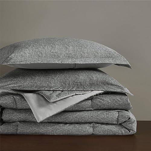 Miniatura 7 de Edredón gris ligero para cama tamaño Queen y matrimonial, juego de ropa de cama moderno de cambray, incluye 1 edredón y 2 fundas de almohada