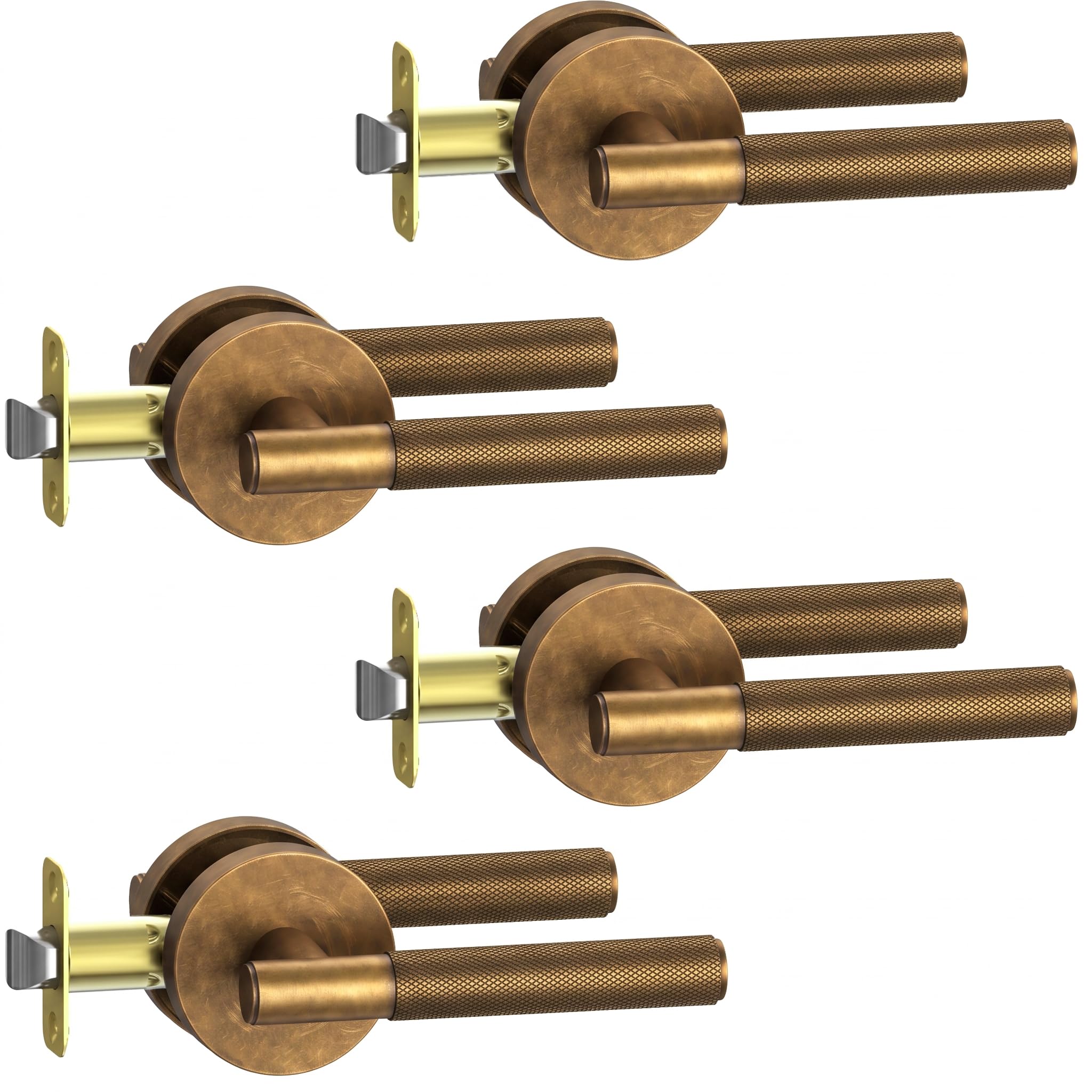 4 Pack Antique Brass Knurled Reversible Passage Door Handles
