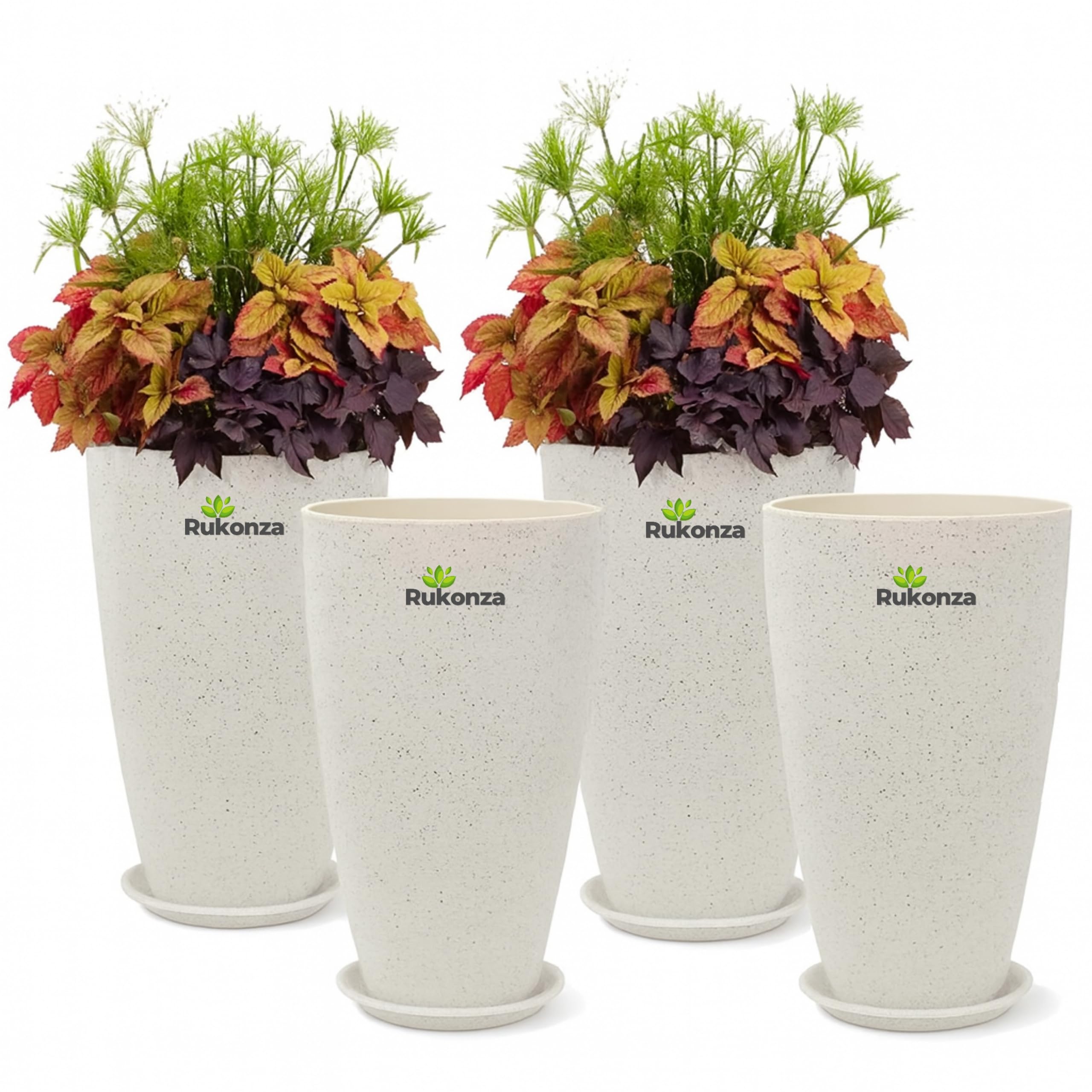 Rukonza Fiber Tower Planters - 4 Pack, White Marble -2 Rukonza Fiber Tower Planters - 4 Pack, White Marble -2