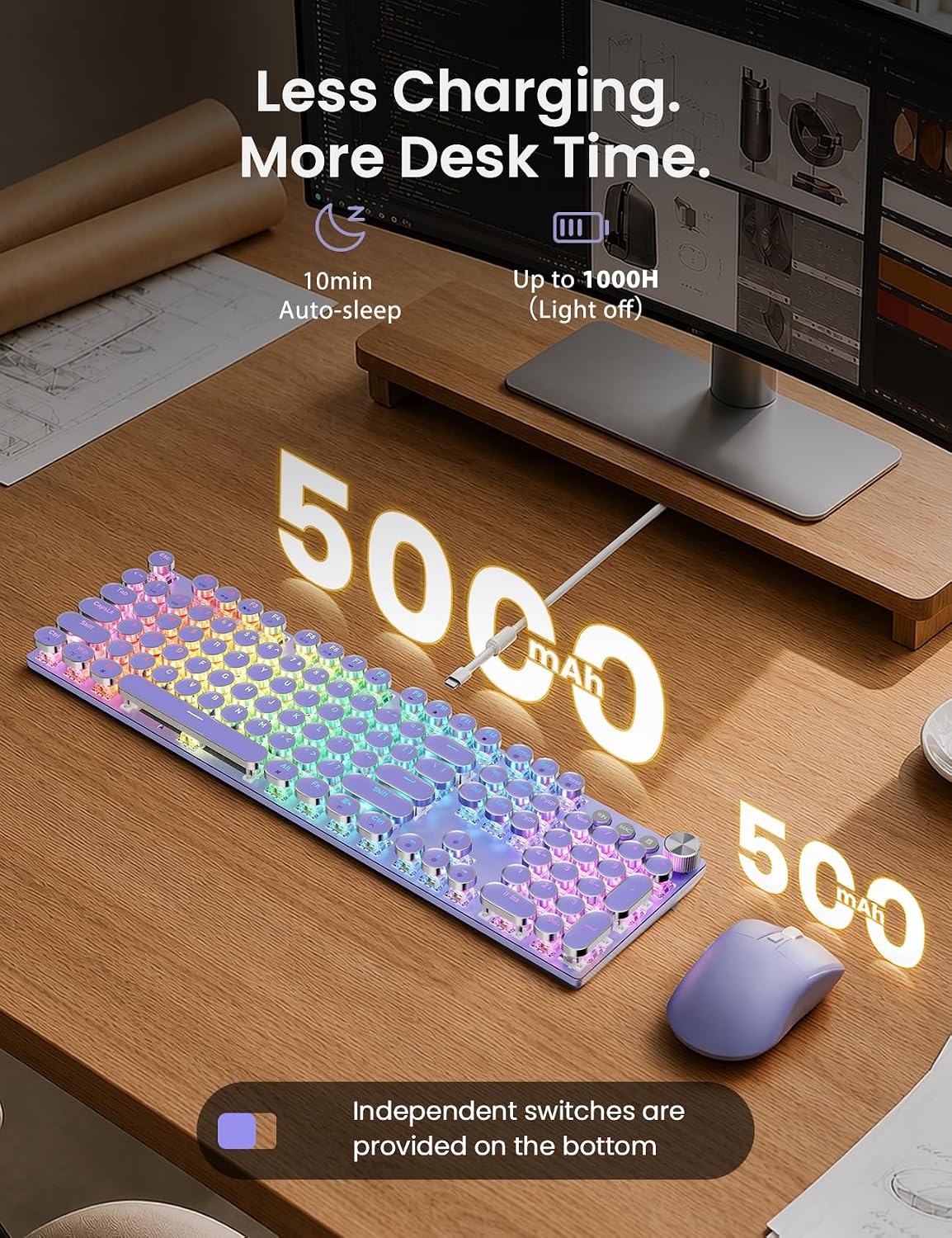 Sablute Wireless Mechanical Keyboard and Mouse Combo, RGB Backlit, KM81 image 3