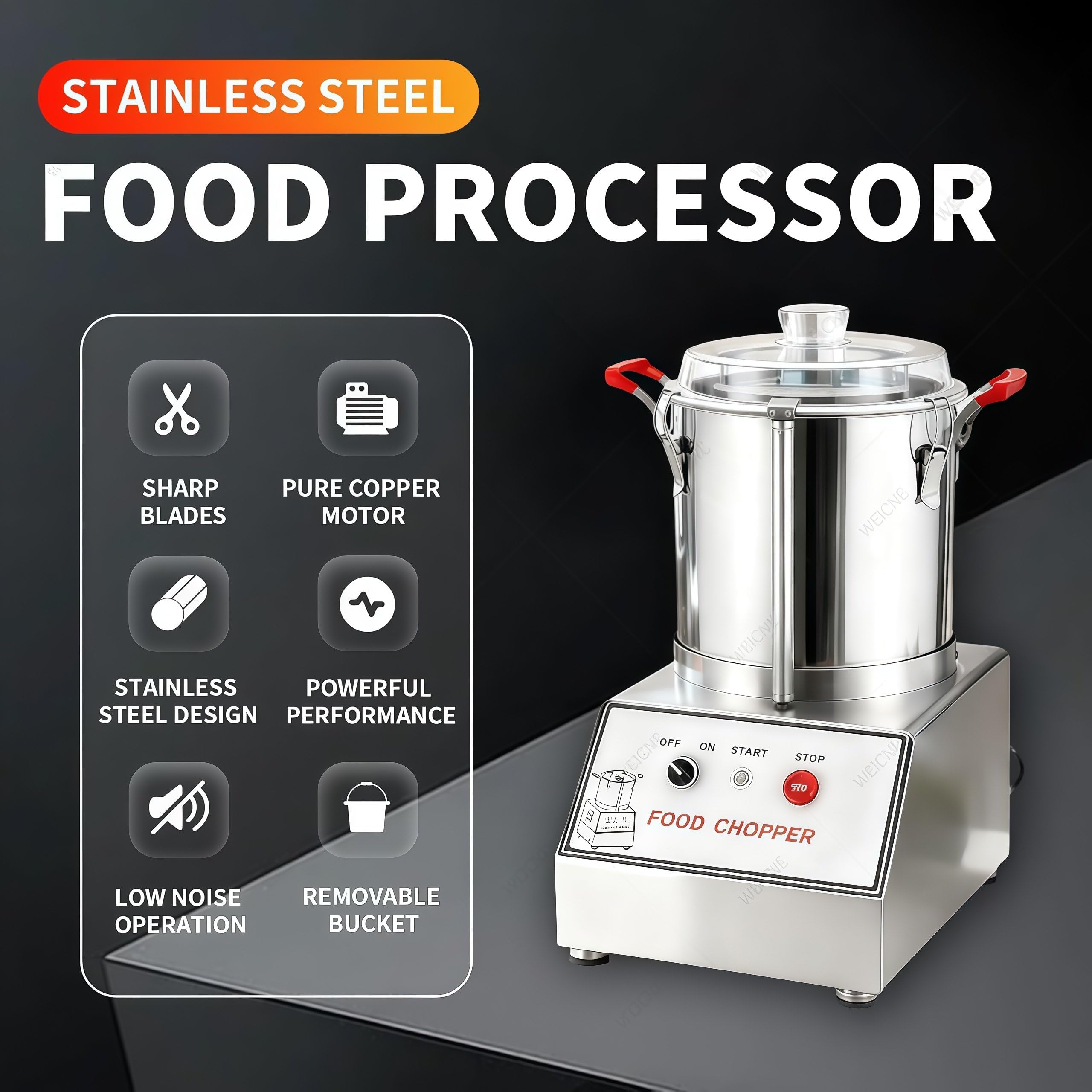 Procesador de alimentos comercial de acero inoxidable, trituradora eléctrica de verduras y picadora de carne - Cortador multifuncional con puerto de alimentación grande para zanahoria, chile, ajo 10L