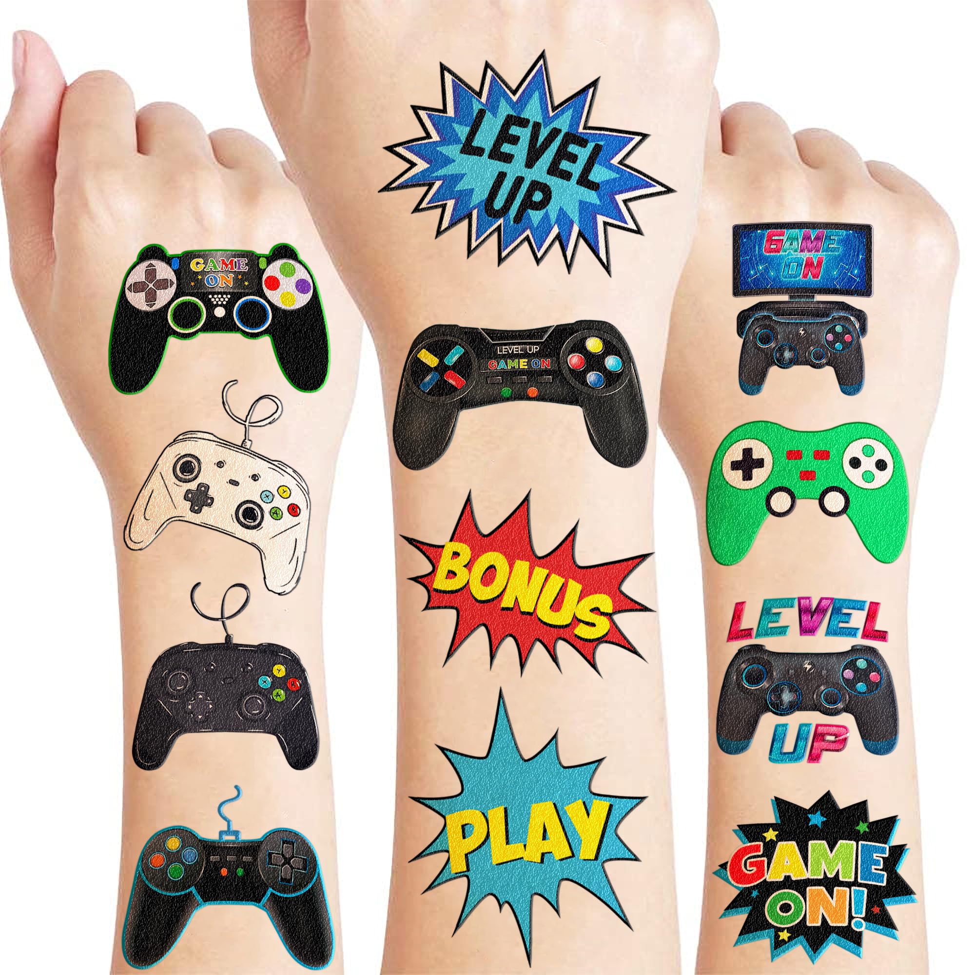 96 PCS Game Pre-Cut Temporary Tattoos Themed for Kids Birthday Party Decorations Supplies Favors Decor Super Cute Tattoo Stickers Sticker 8 Sheets