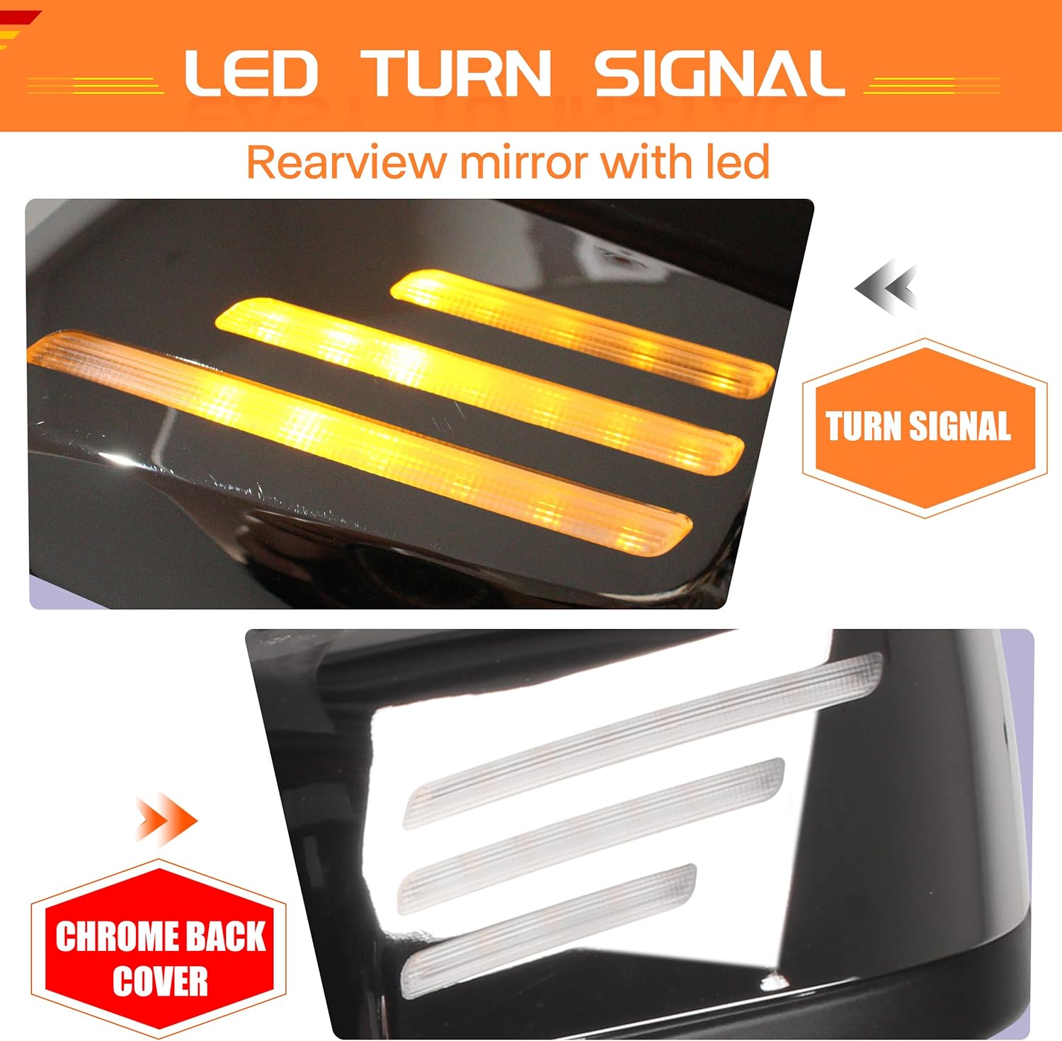 Chrome Hood Mirror Assembly with LED Light Replacement for Volvo VNL 2004-2017,Semi Trucks Volvo VNL Accessories,Driver and Passenger Side