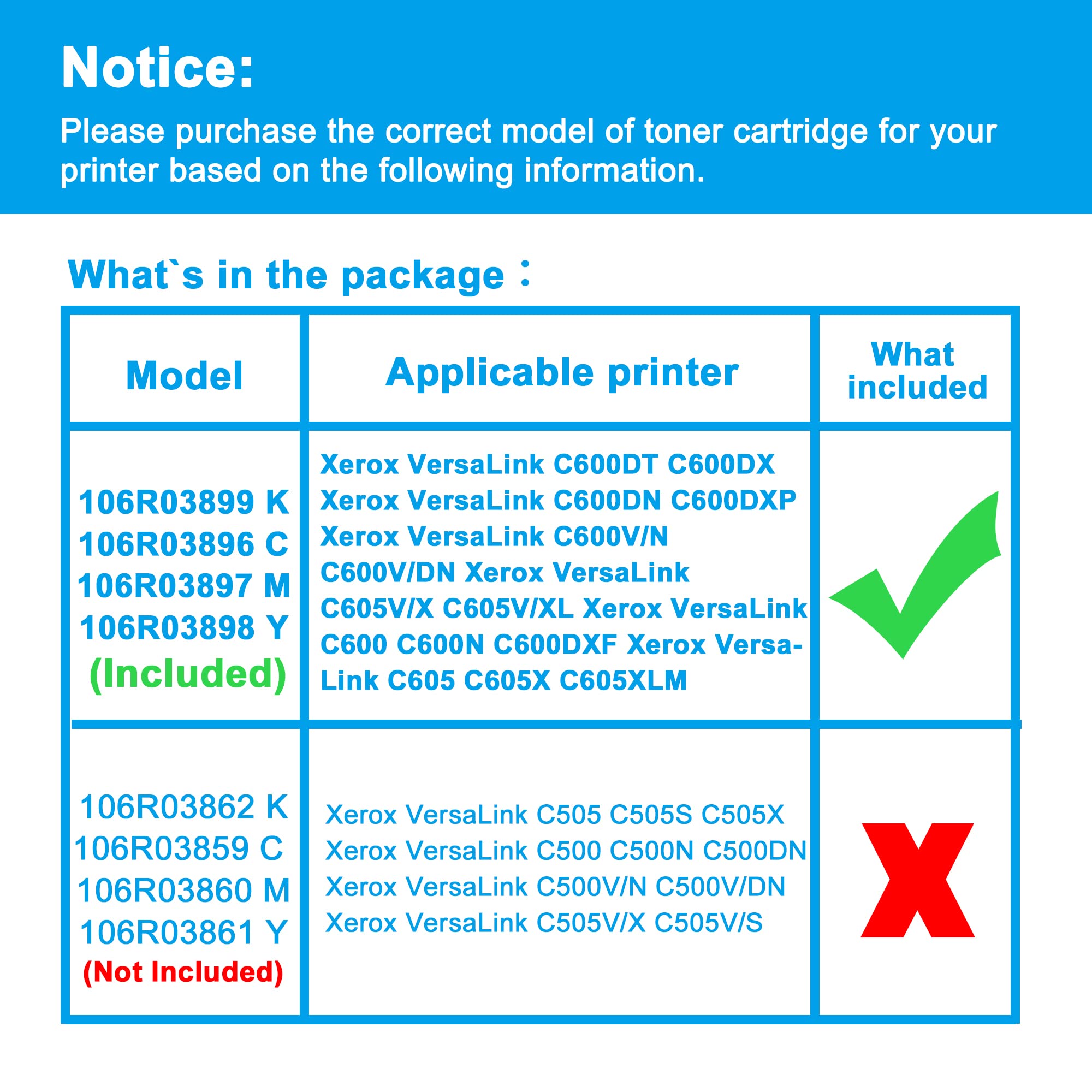 LCL Cartucce di Toner Compatibile VersaLink C605 C600 C600N C600DN 106R03899 106R03896 106R03897 106R03898 (KCMY) Sostituzione per Xerox VersaLink C605 C600 C600N C600DN C600 C605 C600 C600DT C600DX