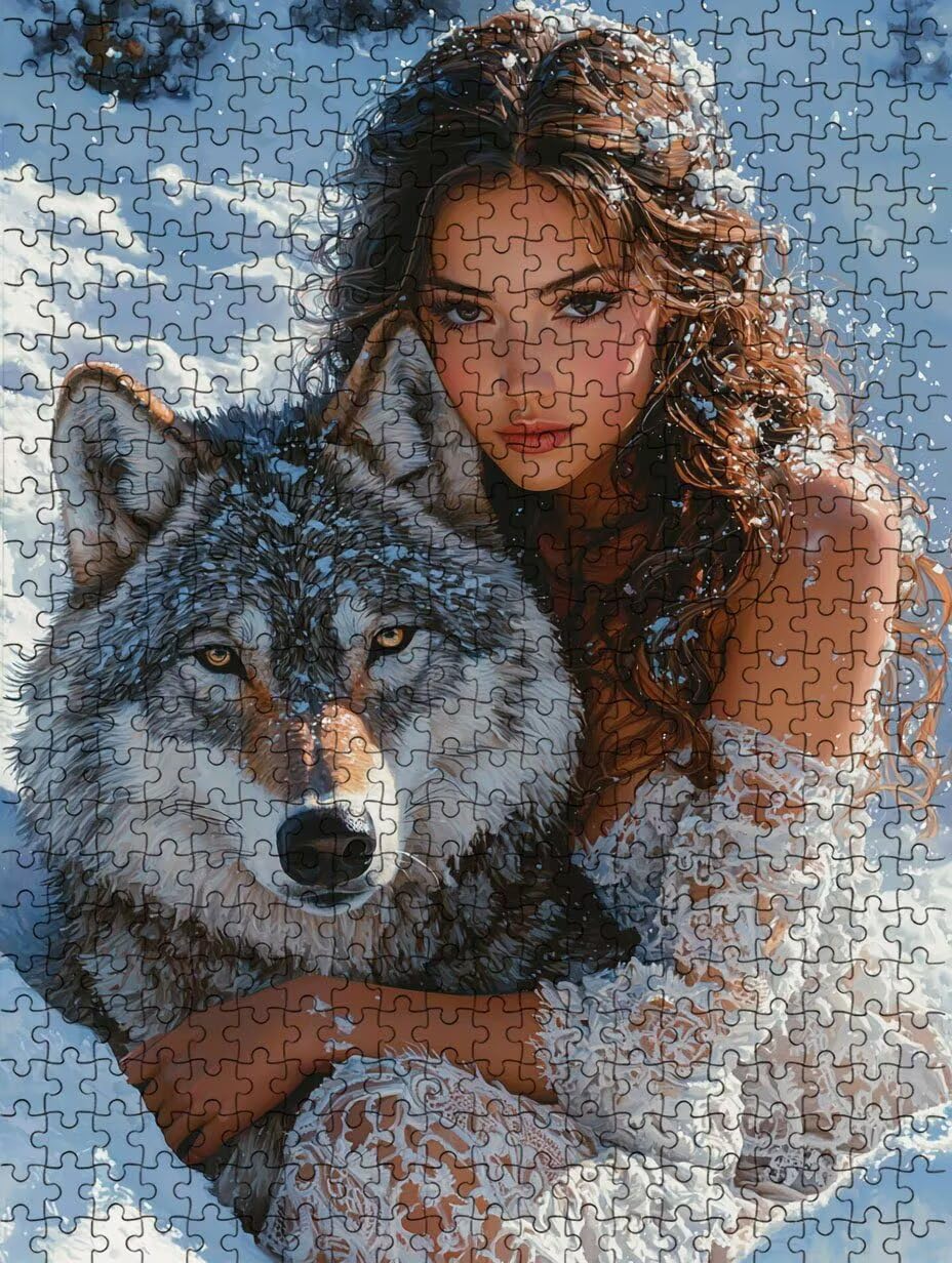 Puzzle 2000 sztuk, śnieżny wilk kobieta puzzle dla dorosłych 2000, drewniane puzzle, klasyczne gry edukacyjne, niemożliwe wyzwanie, rodzina gier, kreatywny prezent DX0YL1-986