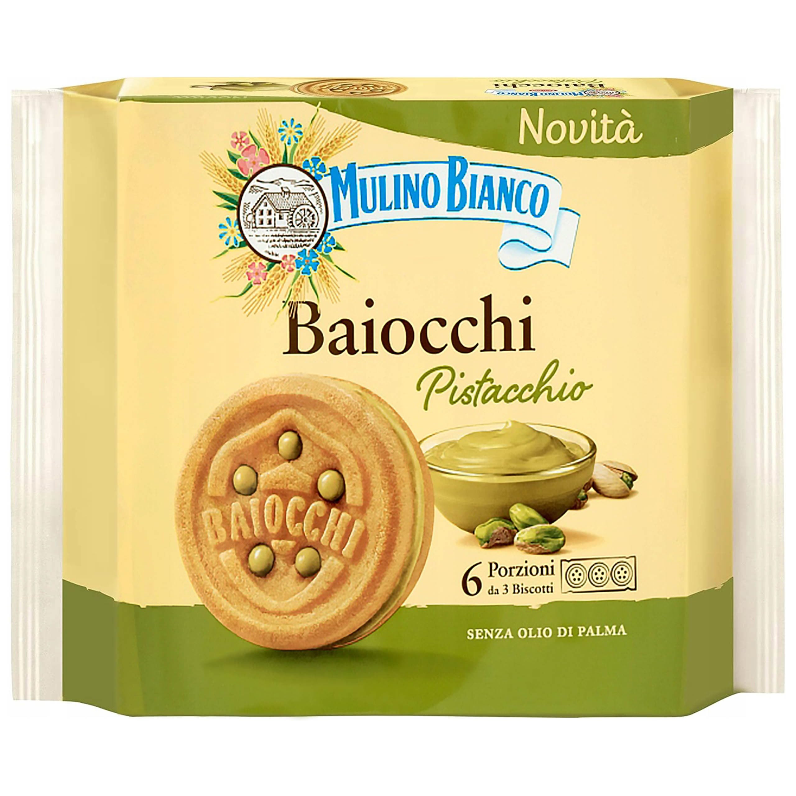MULINO BIANCO Baiocchi Pistacchio - galletas rellenas de pistacho 168g x 12 paquetes