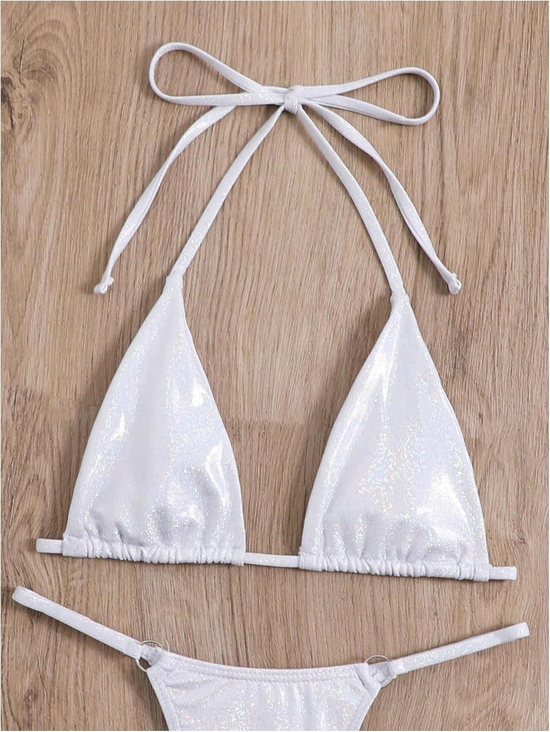 SOLY HUX Women's Metallic Bathing Suit Halter Micro Triangle Top Swimsuit String Thong Two Piece Bikini Sets - Image 2