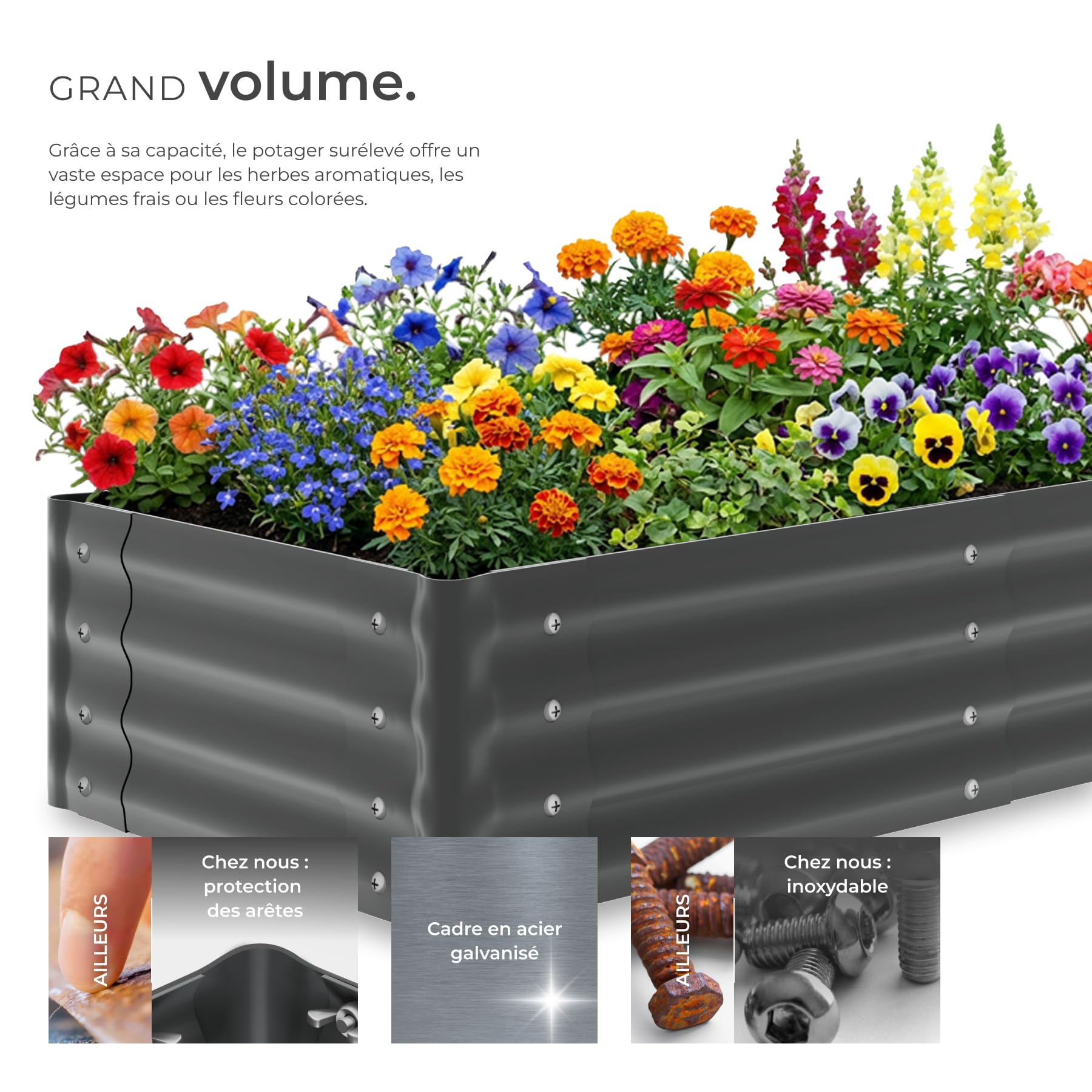 tectake® Jardiniere 120 x 60 x 30 cm, Plate-Bande surélevée en Acier, Potager surélevé, 1 Paire de Gants Jardinage Incluse, Carre Potager 200L, Lit de Jardin, Jardiniere Exterieur, Bac a Fleur Jardin