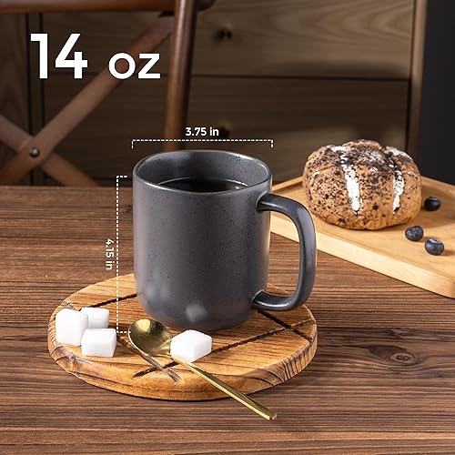 Miniatura 2 de AmorArc Juego de 6 tazas de café de 14 onzas, tazas de café de cerámica con mango grande y borde ondulado para café con leche, chocolate caliente,