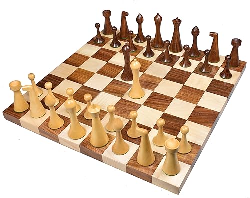 Miniatura 8 de Royal Chess Mall Herman Ohme - Juego de ajedrez minimalista solo piezas de ajedrez, palisandro dorado y madera de boj, tamaño King de 3.6 pulgadas,