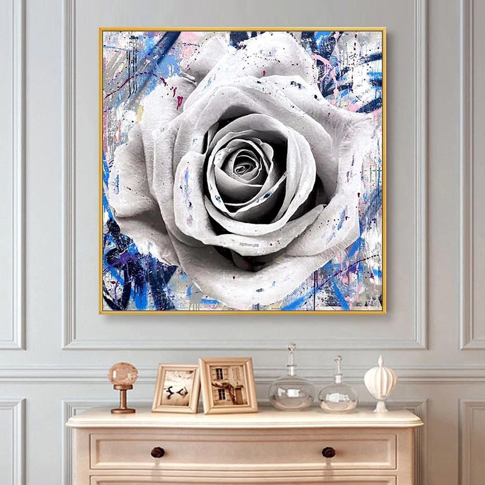 Amazon｜バラの花壁アートキャンバス絵画抽象的なポスターとリビング