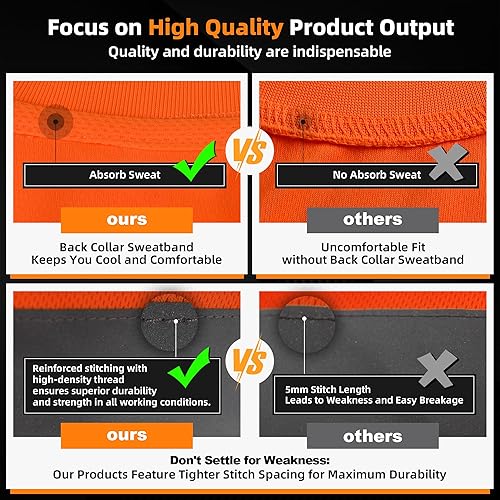 Miniatura 6 de SHORFUNE Camisas de seguridad Hi Vis para hombre, camisas de trabajo reflectantes con cintas reflectantes de proceso de costura, camisas de alta