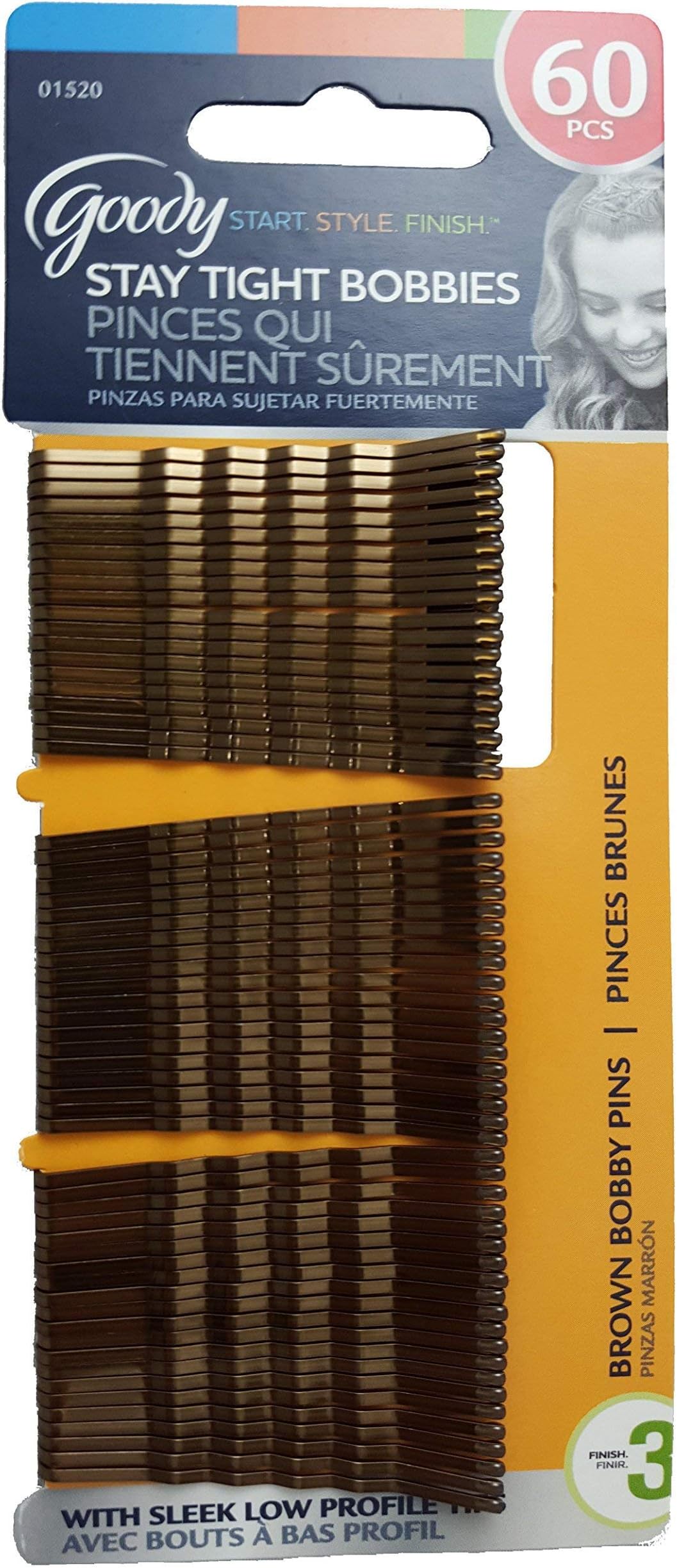 Goody Bobby Pins, Brown, 60Pcs (Packaging May Vary)