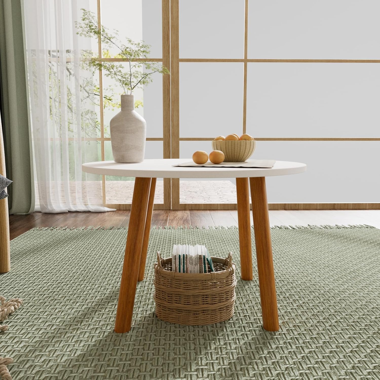 Mesas de centro redondas de madera, pequeñas mesas de salón retro con 4 patas de madera, mesa de centro baja para actividades infantiles, mesa de té pequeña de estilo nórdico para comedor, cafetería