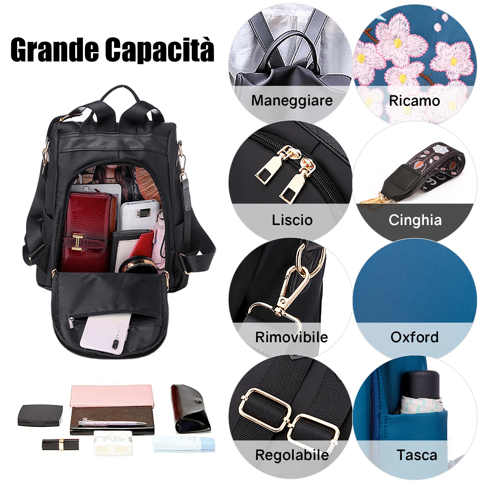 Ray-Velocity Zaino Antifurto Donna, Borse Zainetto Donna Impermeabile, Borsa a Tracolla Moda per Uscire, Lavoro, Viaggio, Scuola, Università