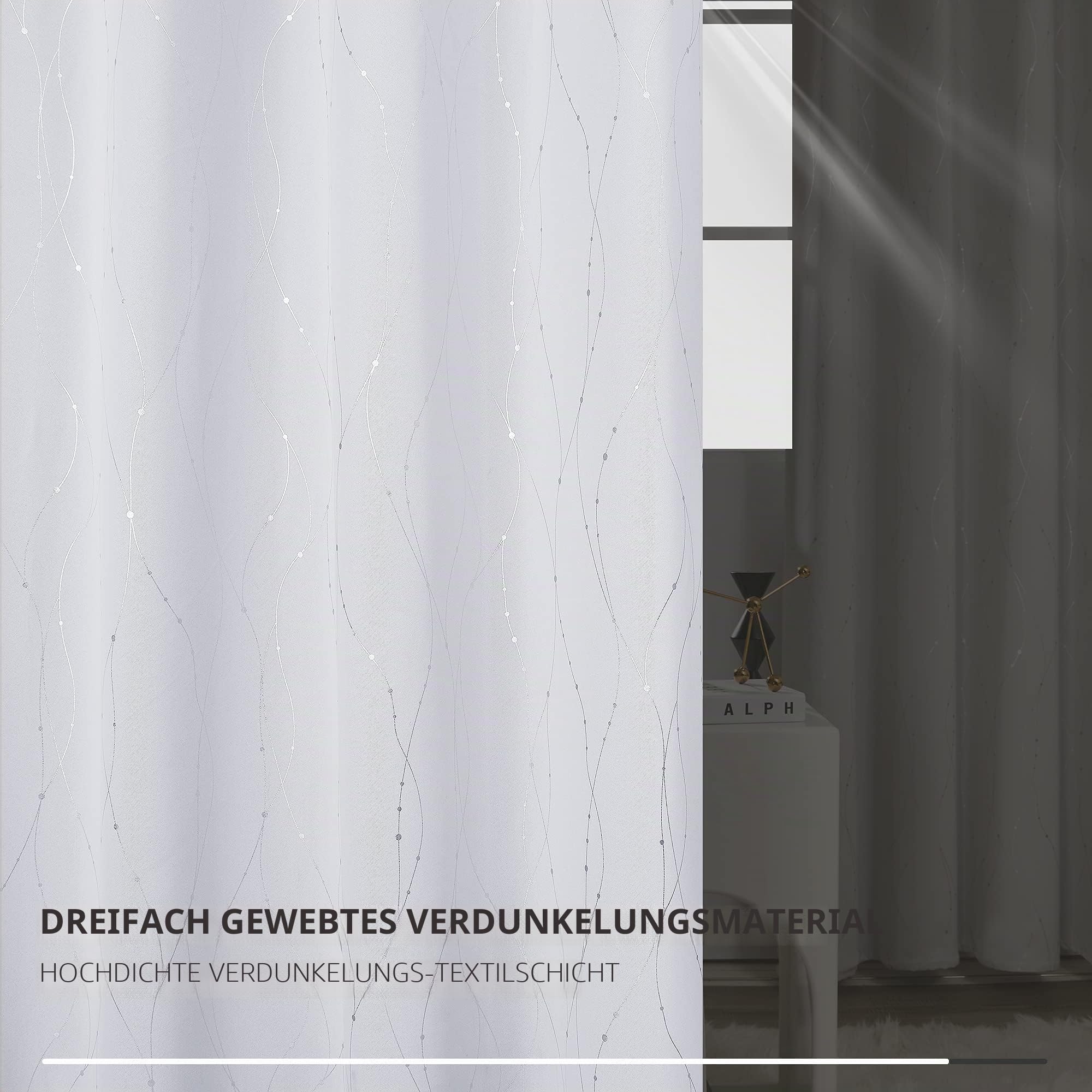 Deconovo Verdunkelungsgardinen mit Ösen Dicke Thermovorhang Kälteschutz Thermogardine Hitzeschutz, Blickdichte Vorhänge, Wohnzimmer Gardinen mit Muster, 240x140 cm(HöhexBreite), Silber Grau, 2er Set