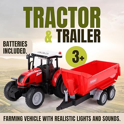 Miniatura 2 de Toyland Tractor y remolque 14.6 in rojo con luces y sonido - Juguetes de granja para niños