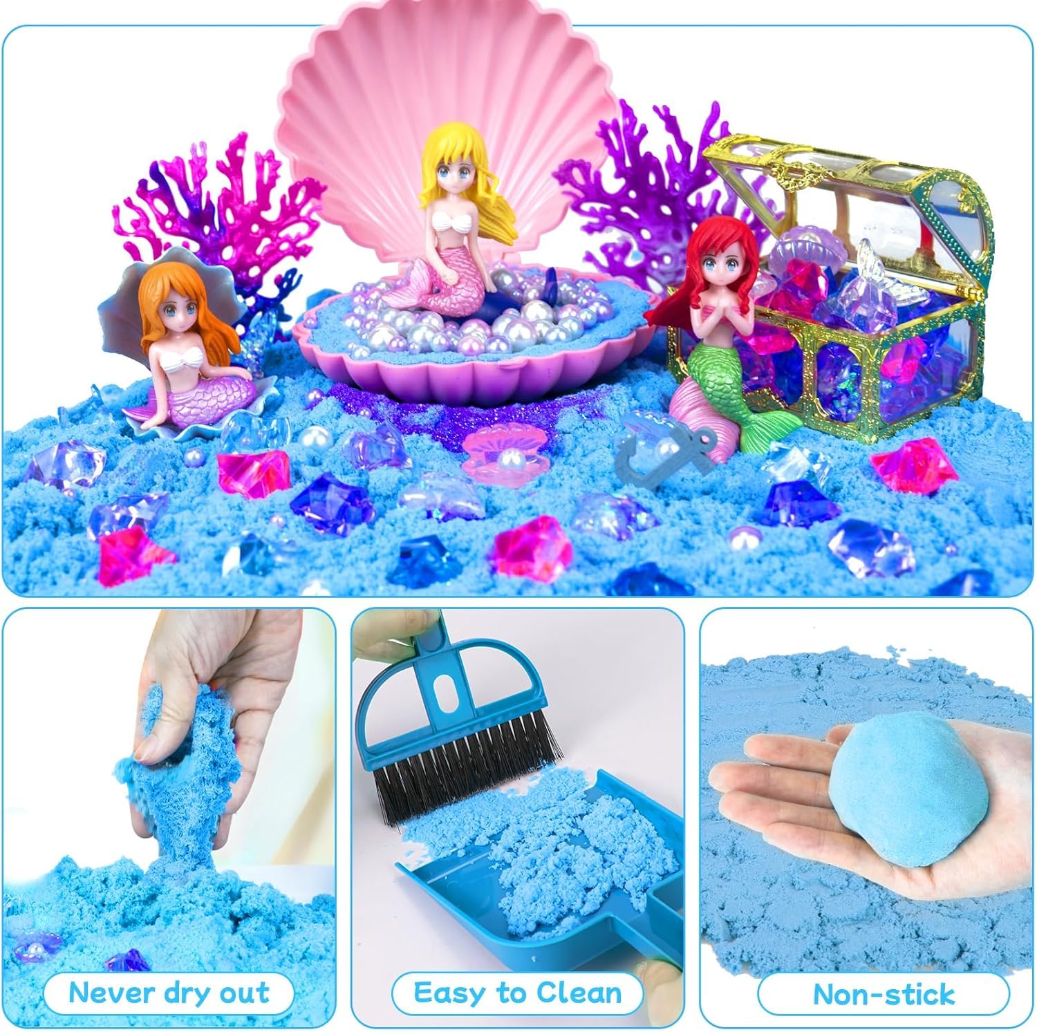YongnKids Juego de juguetes de arena de sirena, arena mágica, juguete sensorial, juego de arena mágica para niños y niñas, 3, 4, 5, 6, 7, 8 años