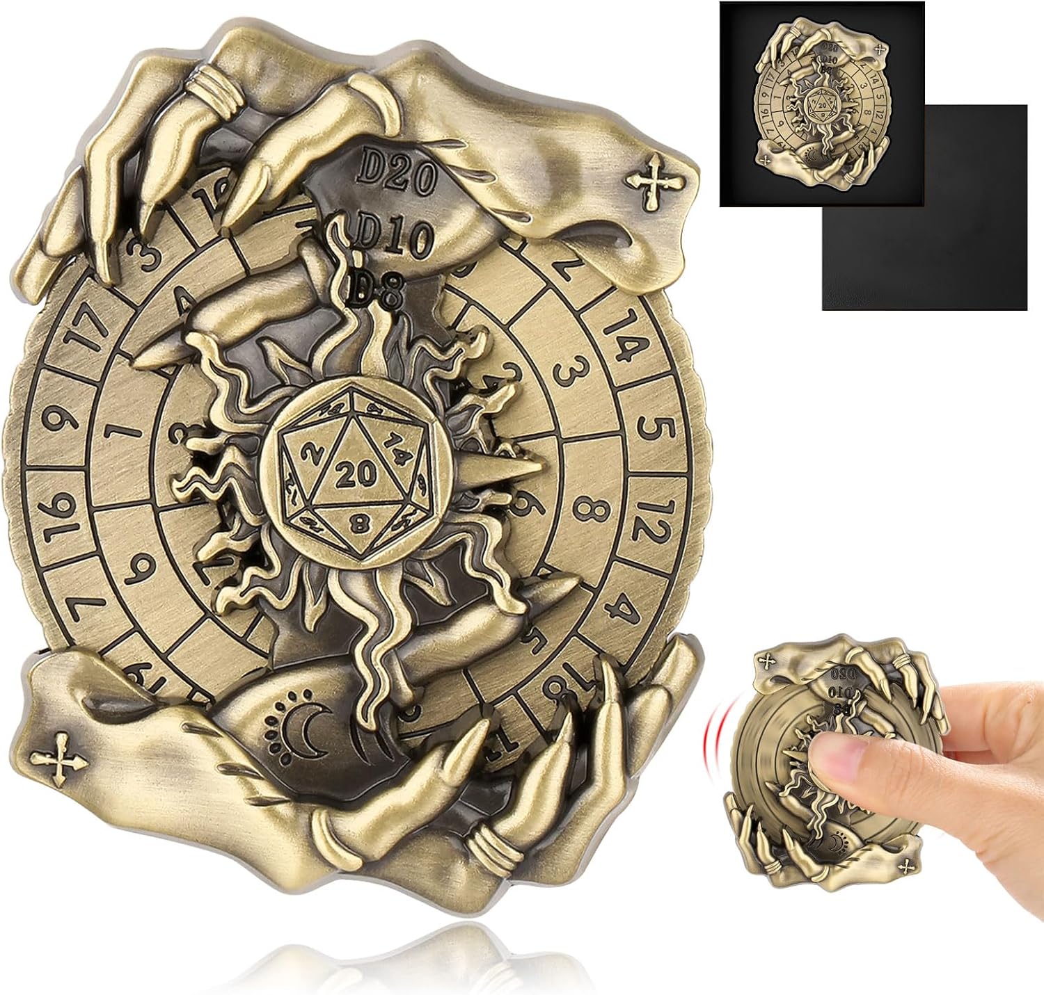 Shadow Claws Roulette Dice Spinner for DND Dice Set, Dragon Metallic D&D Dice with Gift Case for DND Game, RPG Role Playing Table Game Gifts (Black-Gold)